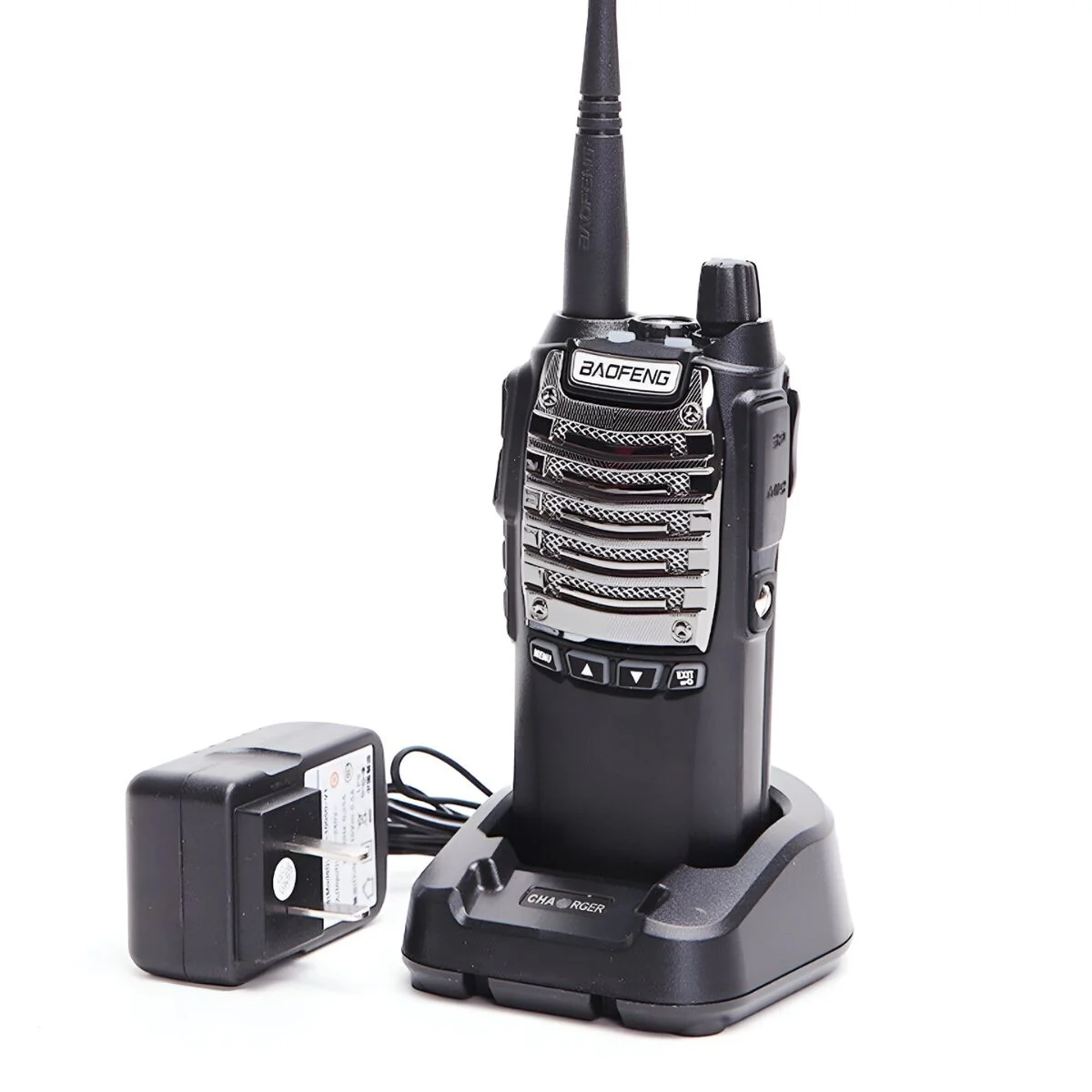 Radio Walkie Talkie Profesional De Doble Banda VHF/UHF 128 Canales De Largo Alcance. Recargable Con Base De Carga. Color Negro (Unidad).