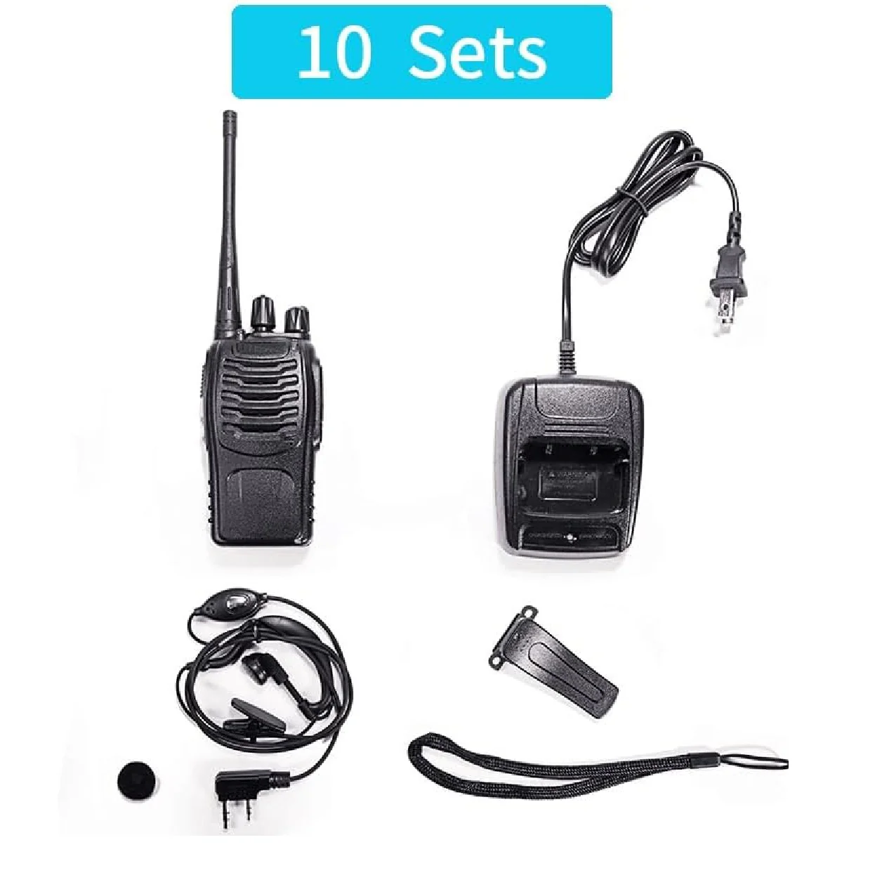 Radios Walkie Talkie Baofeng Con Cargador Y Auricular Color Negro 400-470 Bidireccionales De Mano Recargables De 16 Canales (Paquete De 10) - Image 2