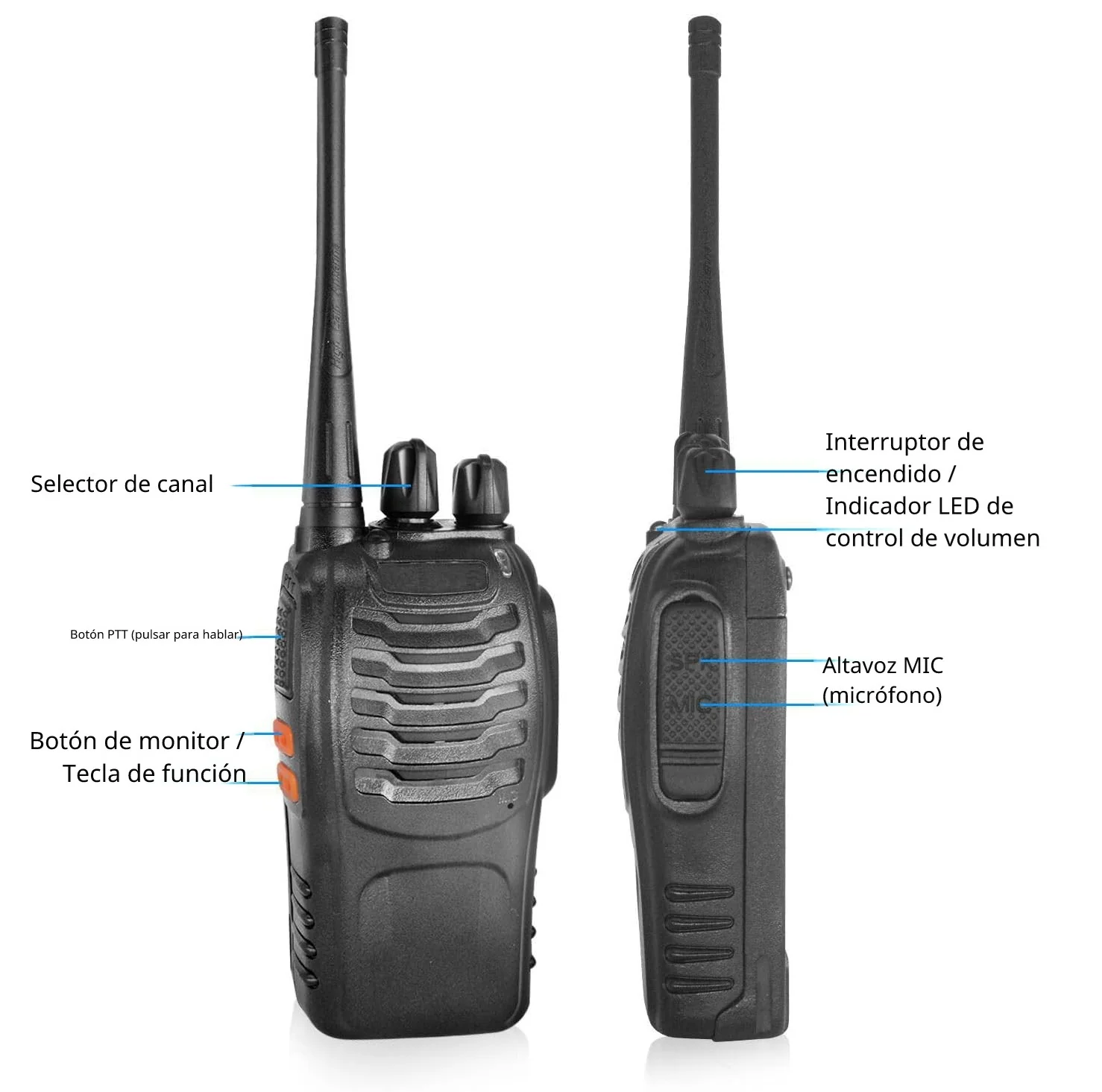 Radios Walkie Talkie Baofeng Con Cargador Y Auricular Color Negro 400-470 Bidireccionales De Mano Recargables De 16 Canales (Paquete De 10) - Image 3