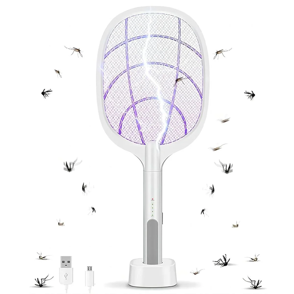 Raqueta Mata Moscas E Insectos. Trampa Para Mosquitos Eléctrica Portátil En Forma De Raqueta. Luz UV Inalámbrica.