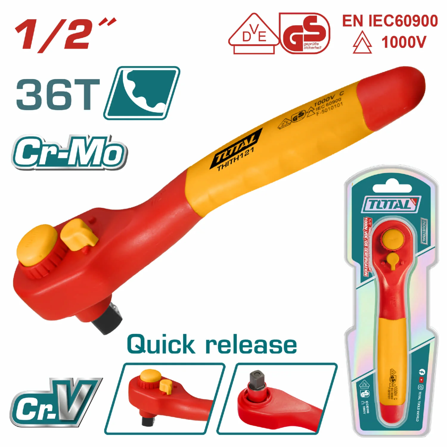 Ratchet De 1/2" 45T 250Mm Largo, Aislado.EN60900