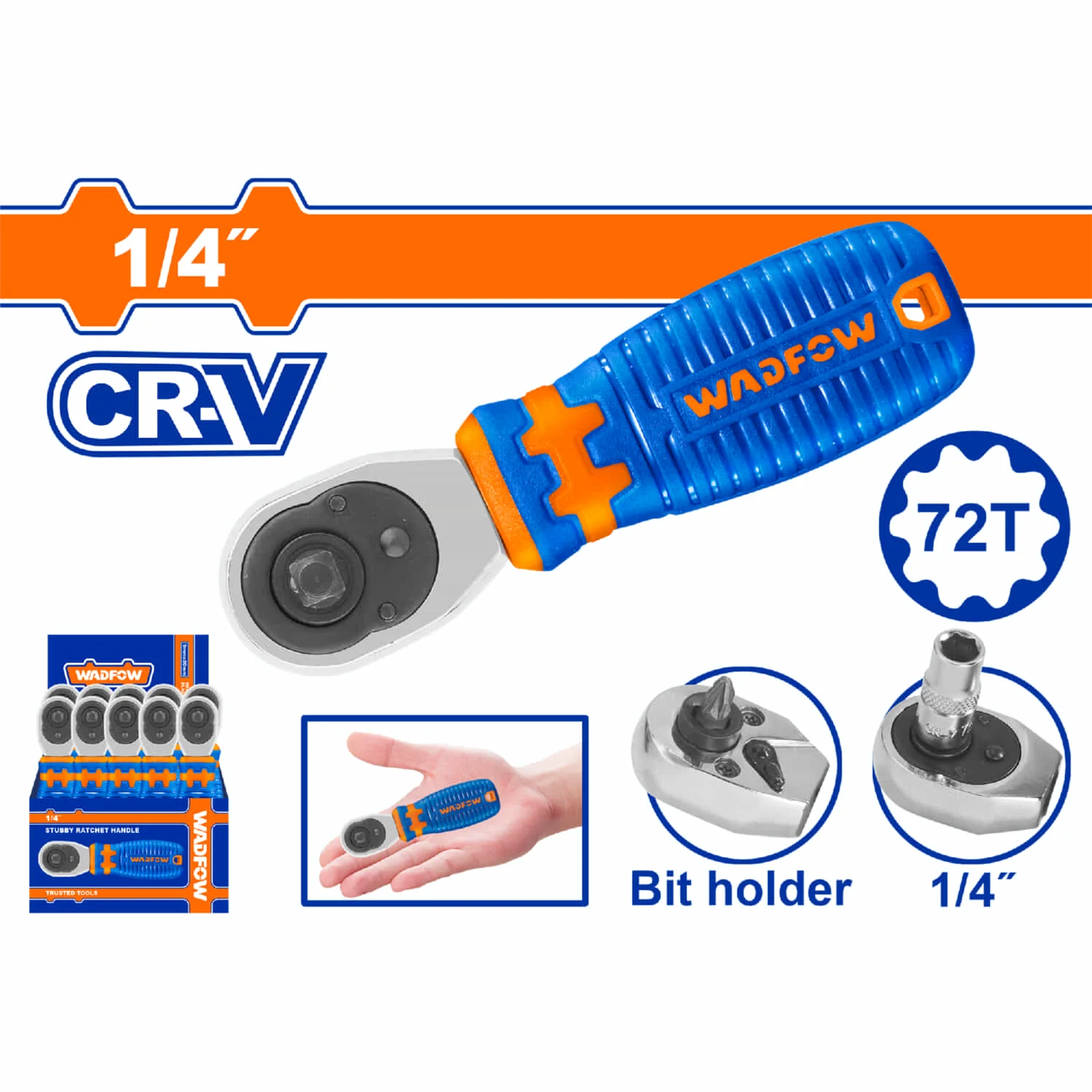 Ratchet De Mango Redondo 1/4". CR-V. 72 Dientes. Long.110Mm. Cabezal Doble Unidad.