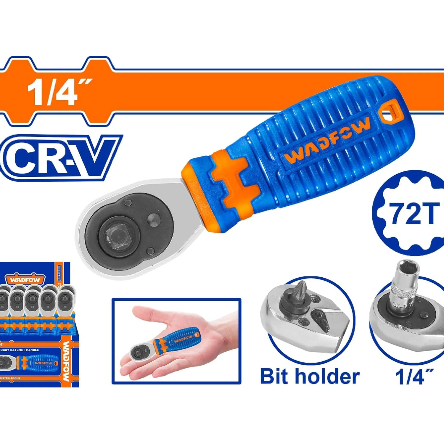 Ratchet De Mango Redondo 1/4". CR-V. 72 Dientes. Long.110Mm. Cabezal Doble Unidad. - Image 2
