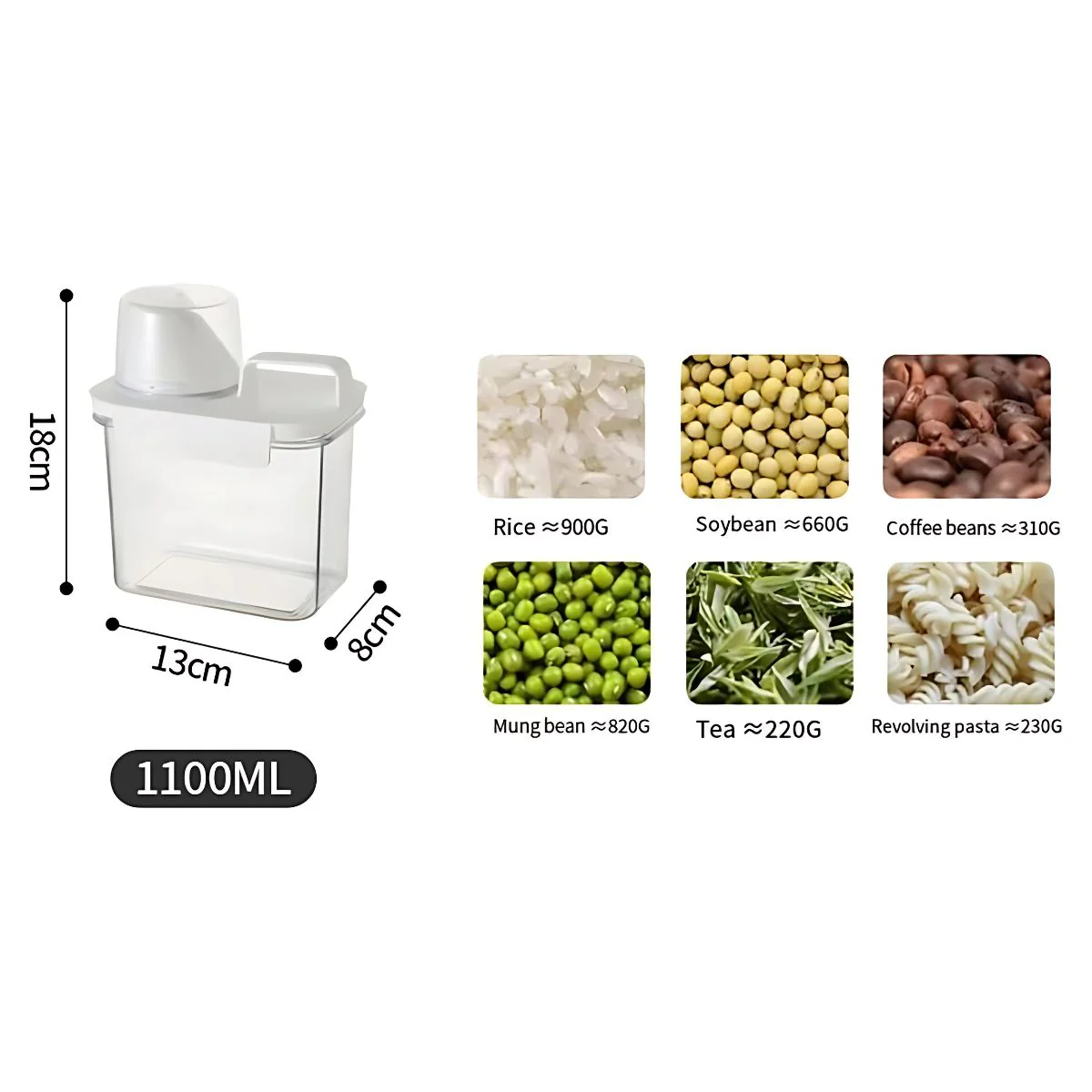 Recipiente Hermético 1100Ml Con Tapa Medidora. Ideal Para Alimentos Secos. - Image 2