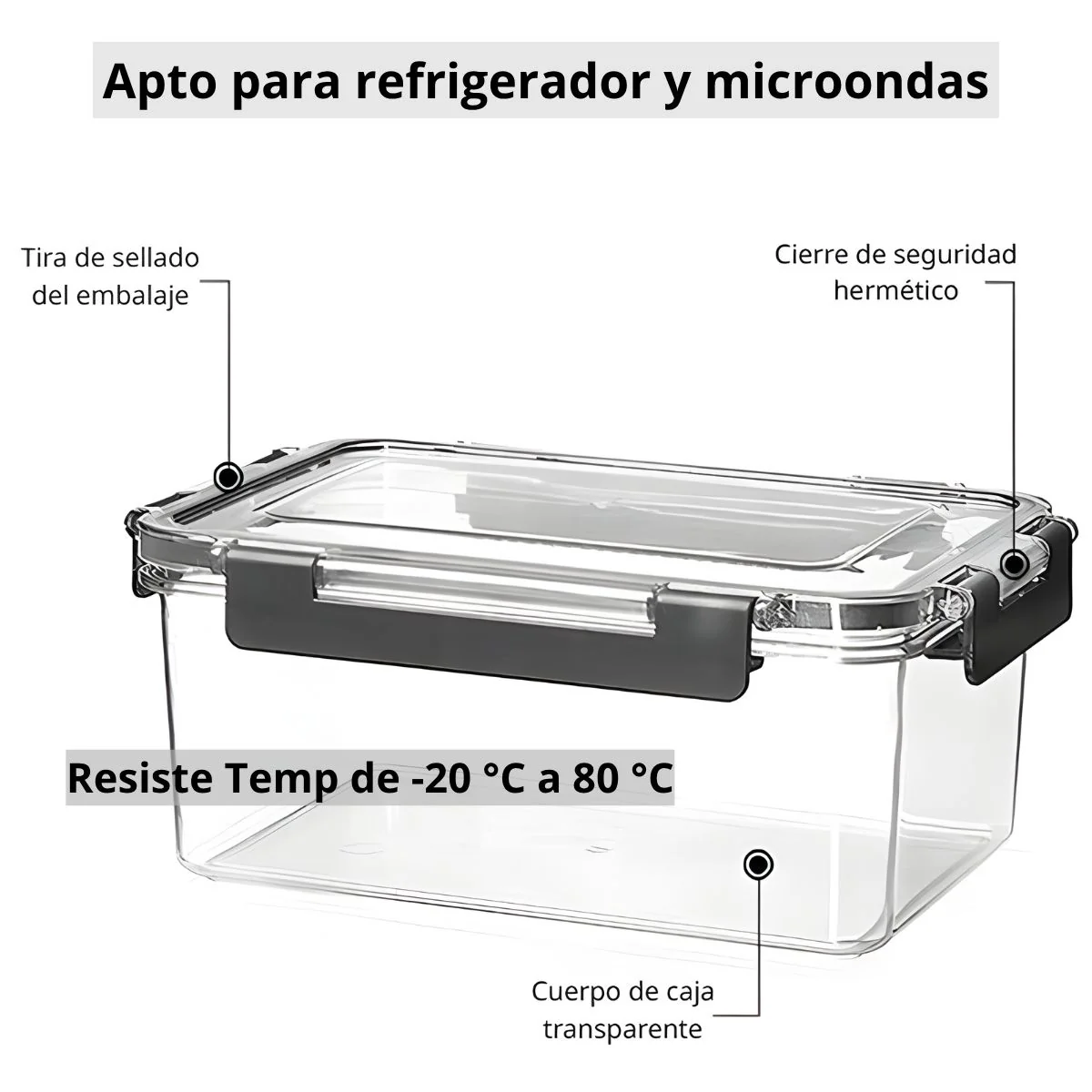Recipiente Hermético De Almacenamiento Apilable De 3 Litros De PET Grado Alimenticio. Vasija De Comida Para Microondas Y Refrigerador. Caja De Almacenamiento Sellada. - Image 4