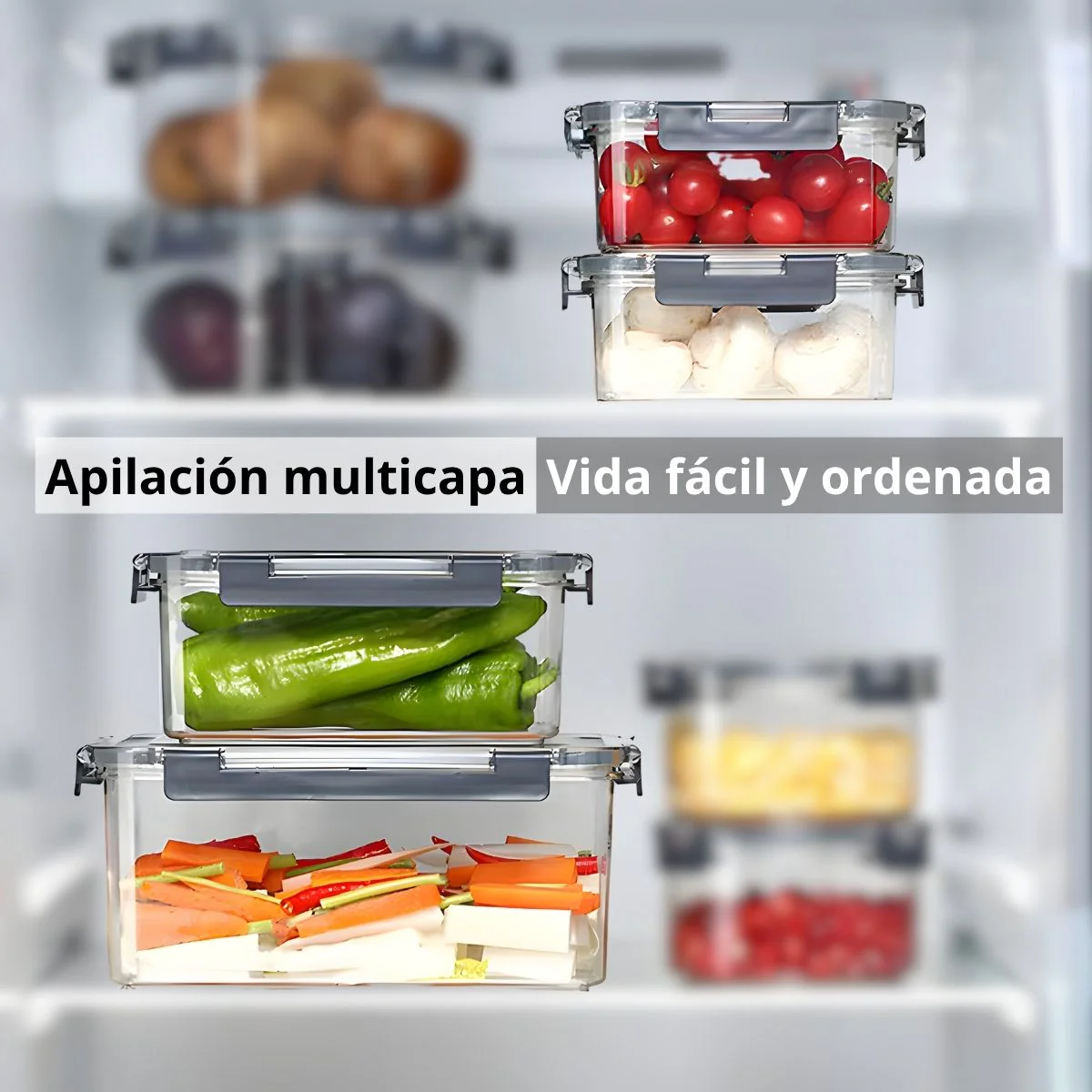 Recipiente Hermético De Almacenamiento Apilable De 550Ml De PET Grado Alimenticio. Vasija De Comida Para Microondas Y Refrigerador. Caja De Almacenamiento Sellada. - Image 3