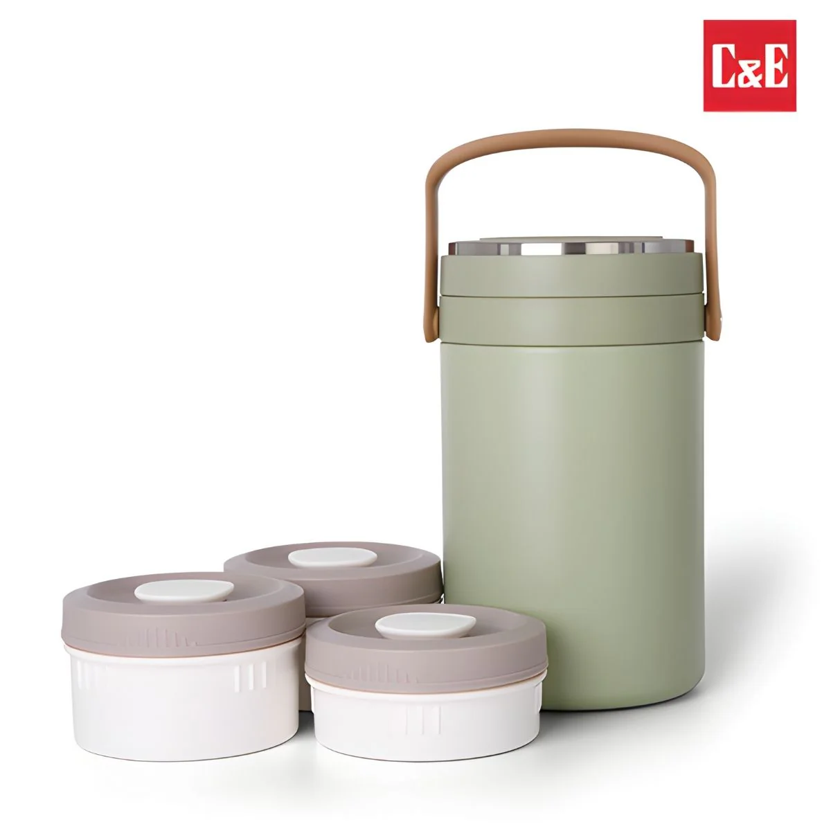 Recipiente Térmico Para Alimentos 2.4L Con 3 Contenedores Internos. Termo De Conservación De Calor Para Almuerzo, Lunch. Color Verde