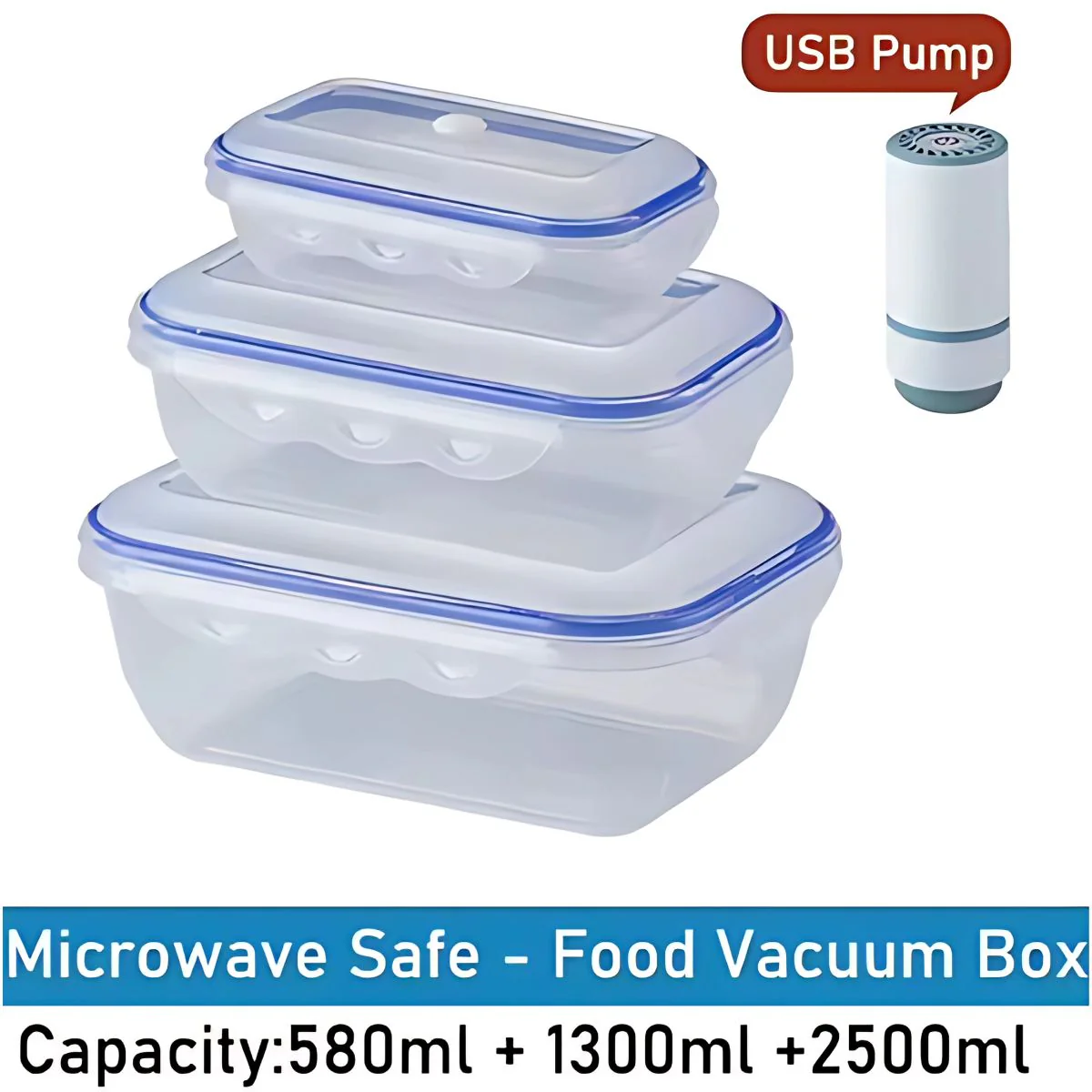 Recipientes Herméticos Al Vacío Con Bomba Eléctrica – Conservación Fresca 580Ml, 1300Ml Y 2500Ml. Set De 3 Piezas. Vasijas. Cajas De Almacenamiento Selladas. Envases Plasticos - Image 3