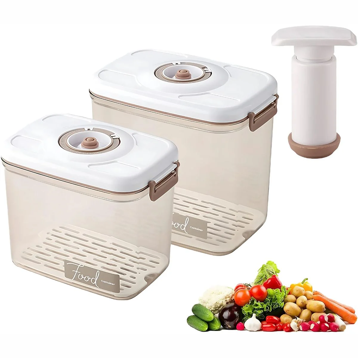 Recipientes Herméticos Al Vacío Con Bomba Manual. Sin BPA (2.7L Y 4.6L). Set De Vasijas. Cajas De Almacenamiento Selladas.
