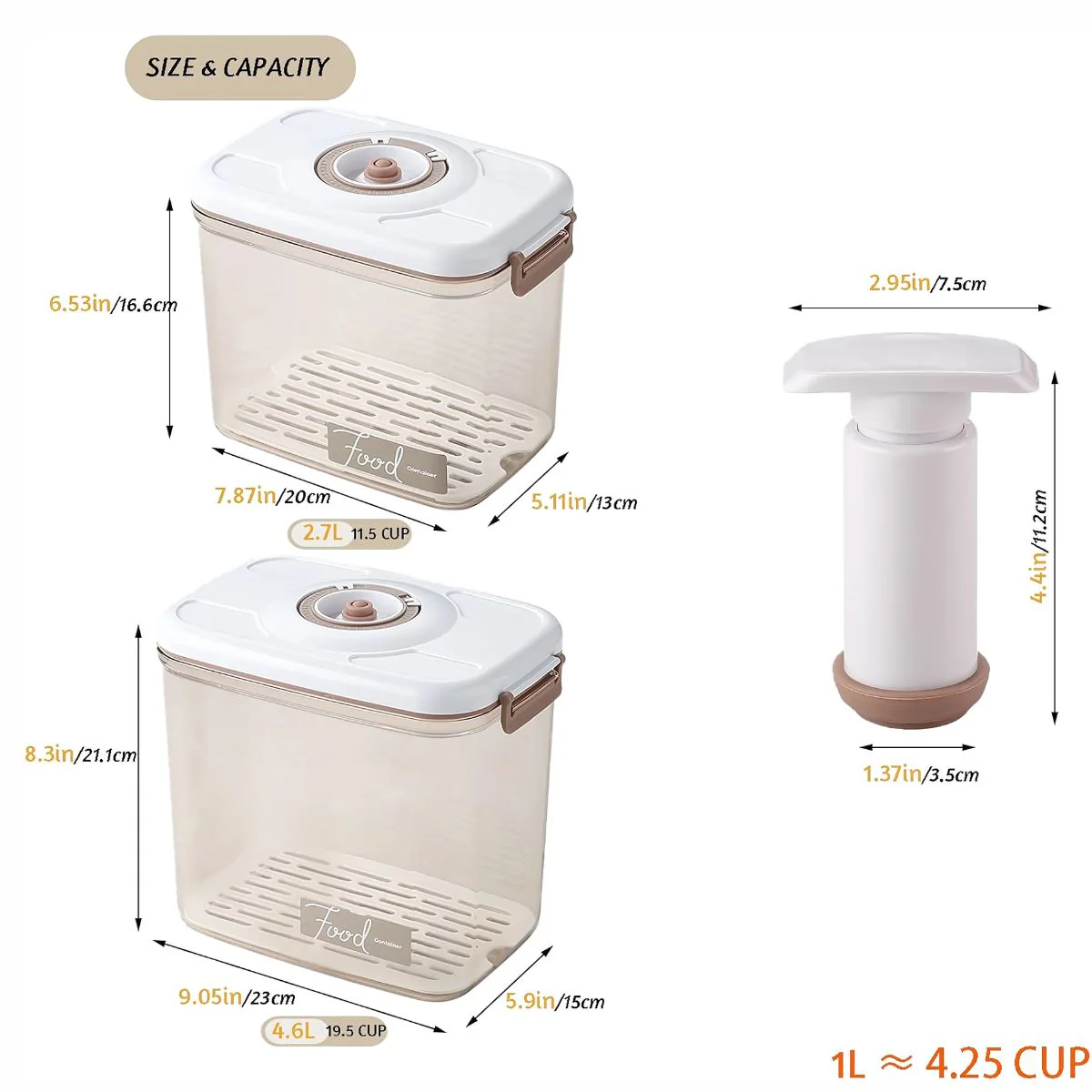 Recipientes Herméticos Al Vacío Con Bomba Manual. Sin BPA (2.7L Y 4.6L). Set De Vasijas. Cajas De Almacenamiento Selladas. - Image 4