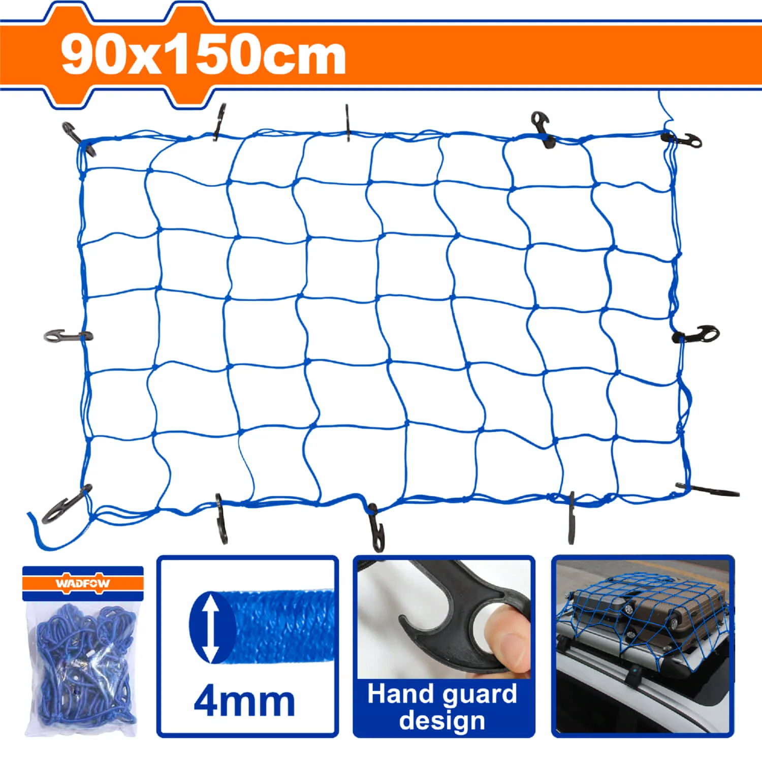 Red Malla De Carga 90X150cm Diámetro De La Cuerda: 4Mm. Cuenta Con 12 Ganchos Electroforéticos. Ideal Para Carga En Motos.