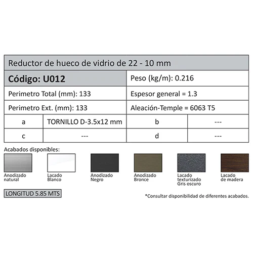 Reductor Hueco 22 Mm A 10 Mm. Espesor 1.25 Mm. Largo 5.85 Mts. Acabado Anodizado Bronze 15 Micron. ( - Image 2