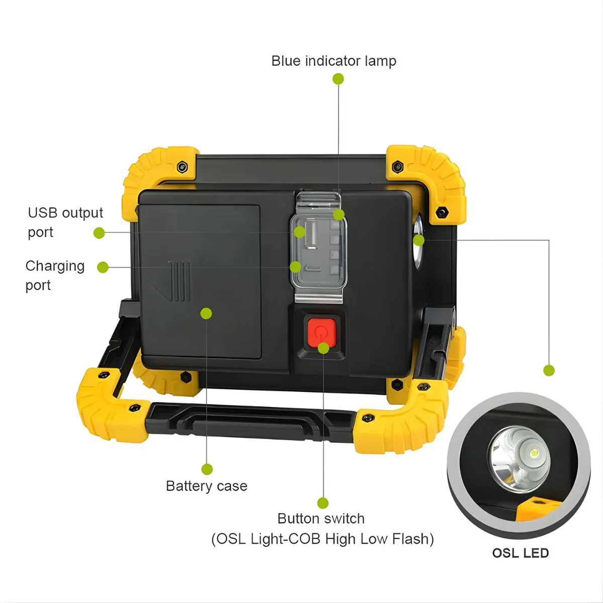 Reflector LED Portátil. Lampara De Trabajo 20W COB IPX4. Luz Recargable Con Soporte Giratorio 180°. Función Power Bank USB. - Image 4
