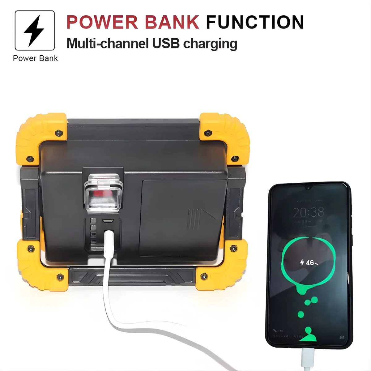 Reflector LED Portátil. Lampara De Trabajo 20W COB IPX4. Luz Recargable Con Soporte Giratorio 180°. Función Power Bank USB. - Image 6