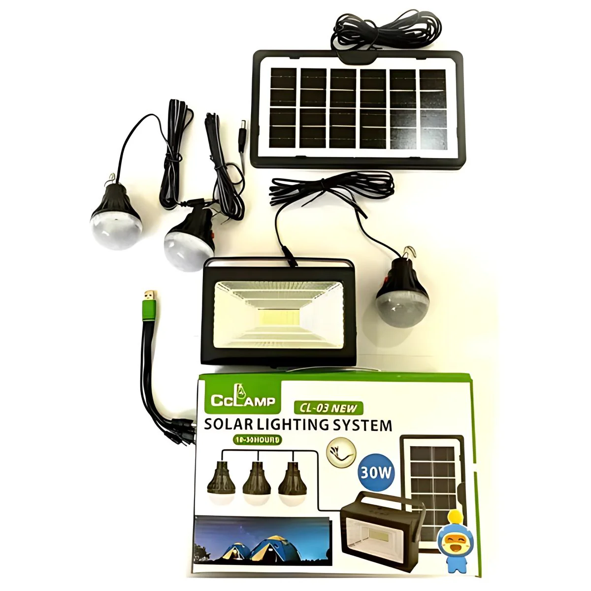Reflector Solar LED Portátil Con Bombillos 30W. Estación De Energía Solar Multifuncional. Power Bank Con Batería De Respaldo.