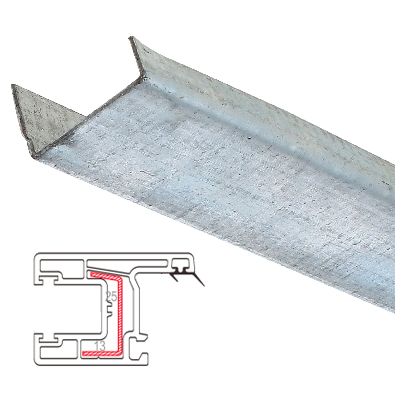 Refuerzo De Acero 1.2Mm Perfil "U" 13X25x13mm Para Hoja Ventana Corredera HAT012 Serie Corredera Carbone Upview 80Mm 5.9M