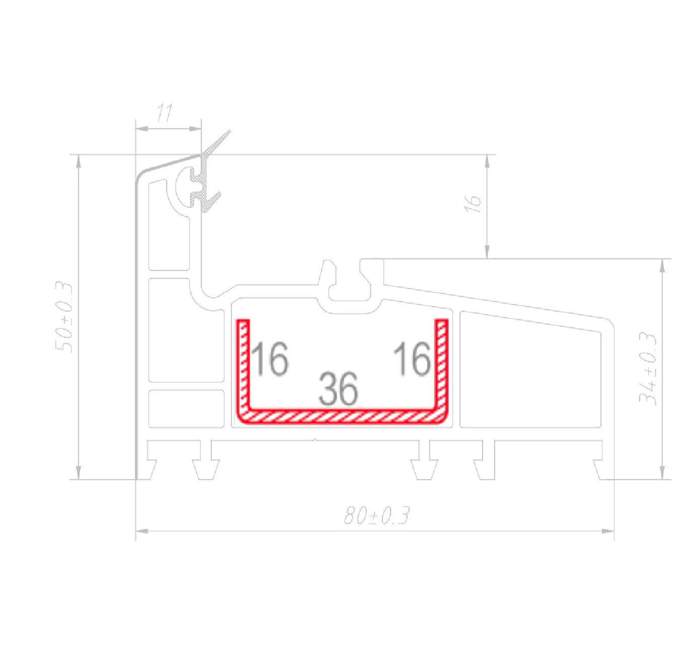 Refuerzo De Acero 1.2Mm Perfil "U" 16×36×16Mm Para Marco Fijo HAT017 Serie Corredera Carbone Upview 80Mm 5.9M - Image 2