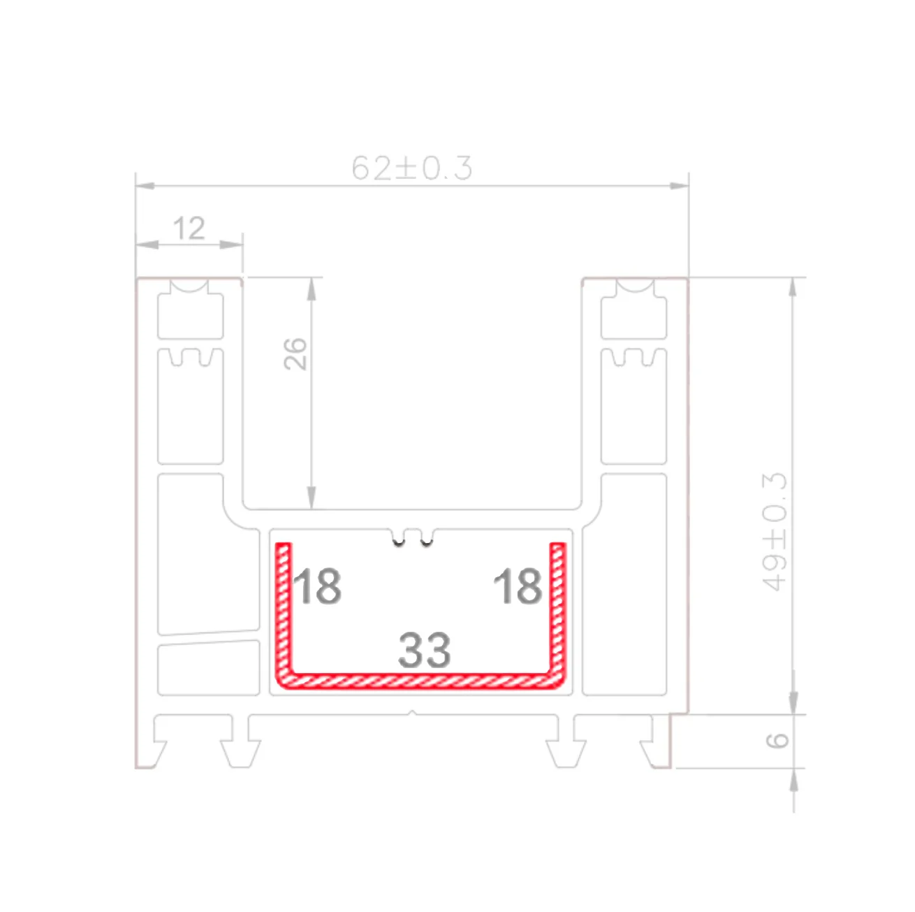 Refuerzo De Acero 1.2Mm Perfil "U" 18X33x18mm Para Riel Marco Perimetral HAT020 Serie Corredera Carbone Upview 60Mm 5.9M - Image 2