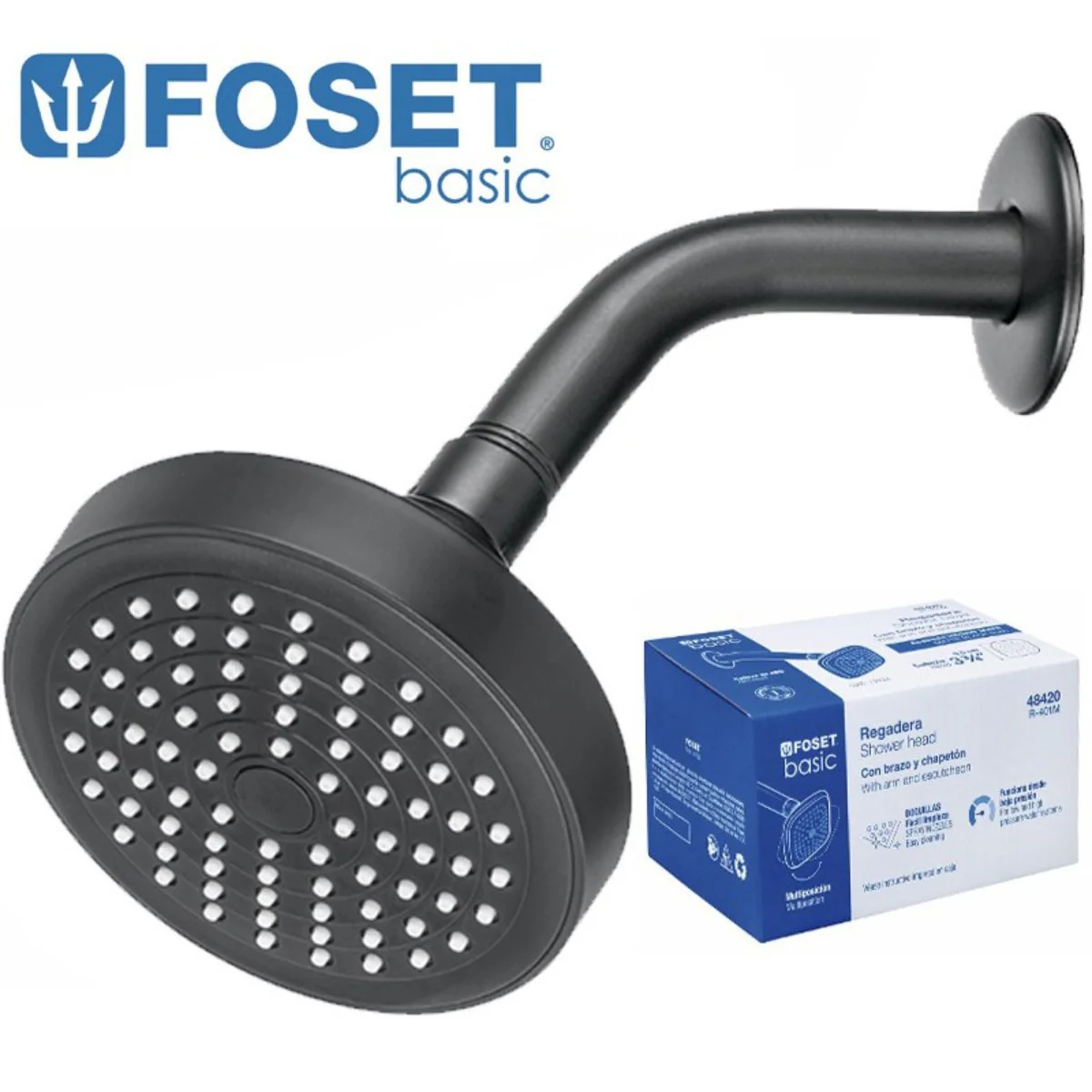 REGADERA DUCHA COMPLETA "FOSET" (5) METAL De LUJO 4 1/4" NEGRO