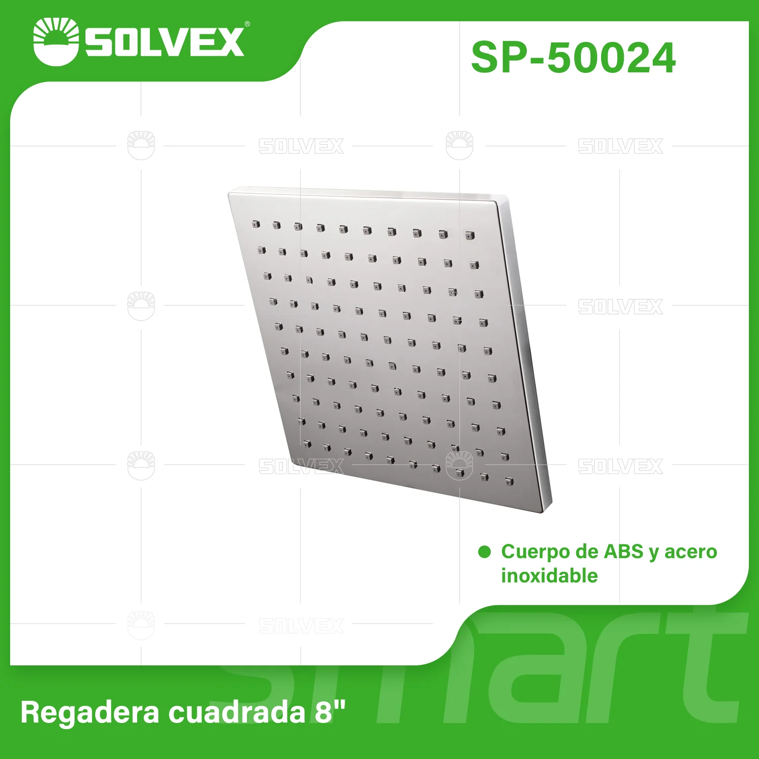 Regadera Para Ducha Cuadrada 8" Cromada. Cabezal De Plástico ABS Y Acero Inoxidable Resistente.