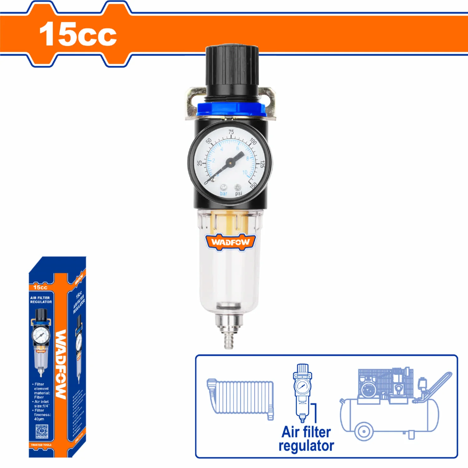 Regulador Del Filtro De Aire Para Compresores 15Cc. Finura Del Filtro 40Μm. Entrada De Aire:1/4"