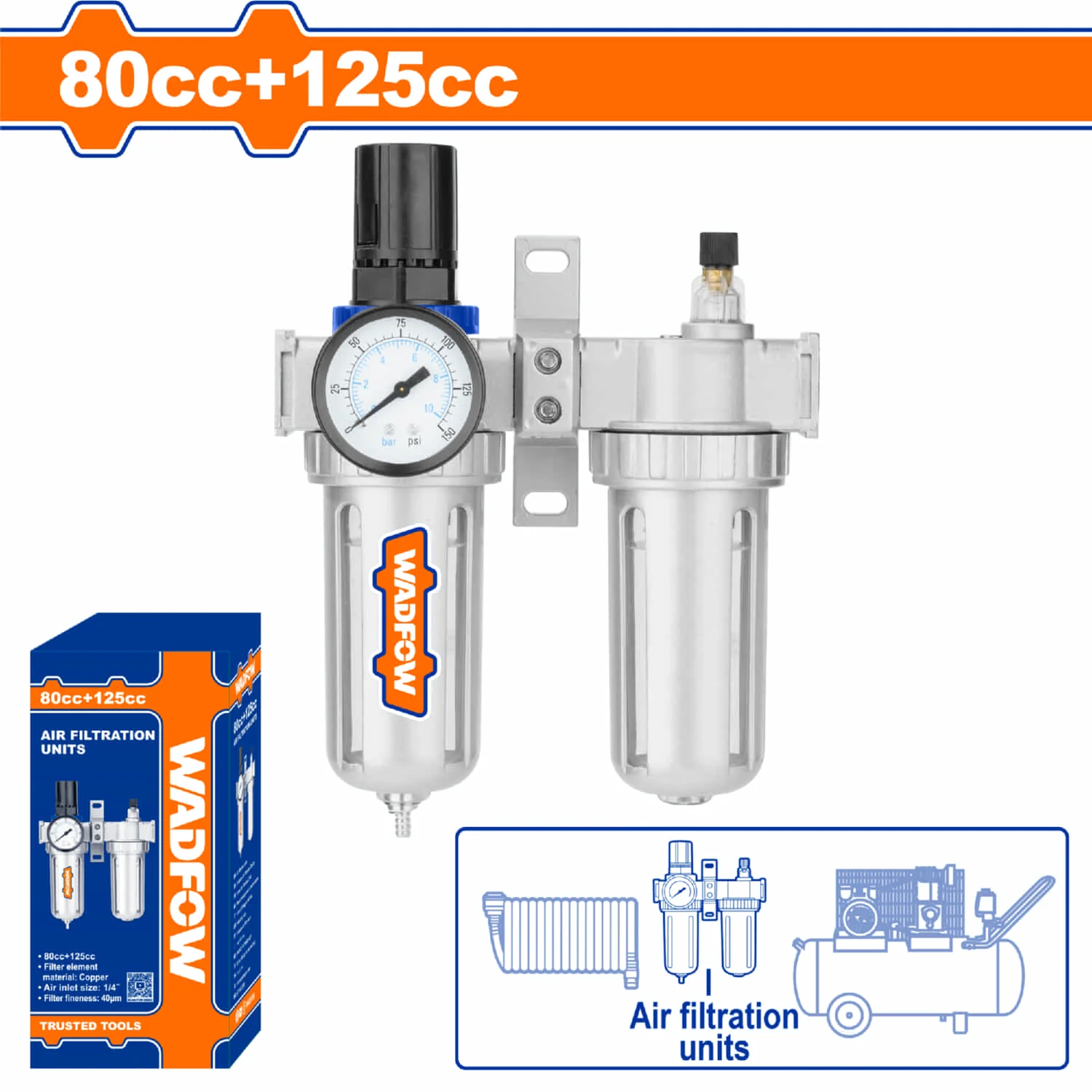 Regulador Y Filtro De Aire Para Compresores (80Cc+125Cc) Finura Del Filtro:40Μm. Entrada Aire:1/4"