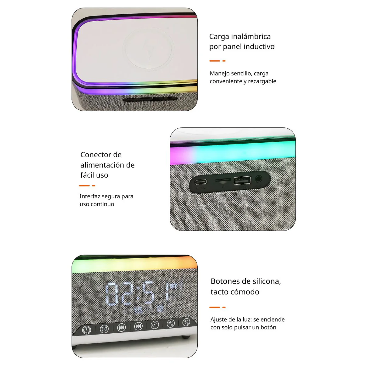 Reloj Despertador Digital Con Bocina Bluetooth. Cargador Inalámbrico Para Celulares. Radio FM Y Temporizador. Lampara De Noche - Image 4