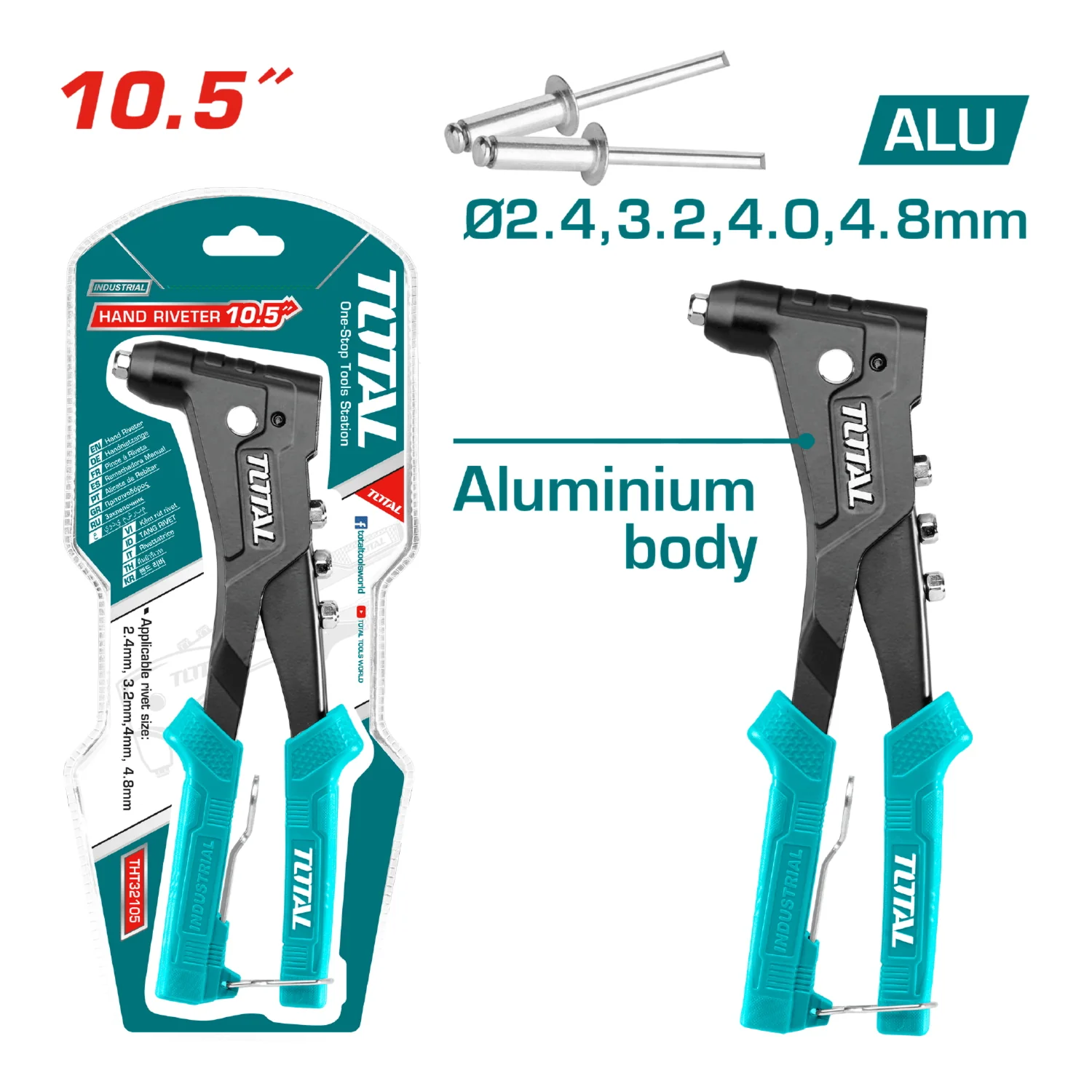 Remachadora Manual 10.5" Cuerpo De Aluminio.Compatible Con Remaches De 2.4Mm, 3.2Mm,4Mm,4.8Mm - Image 2