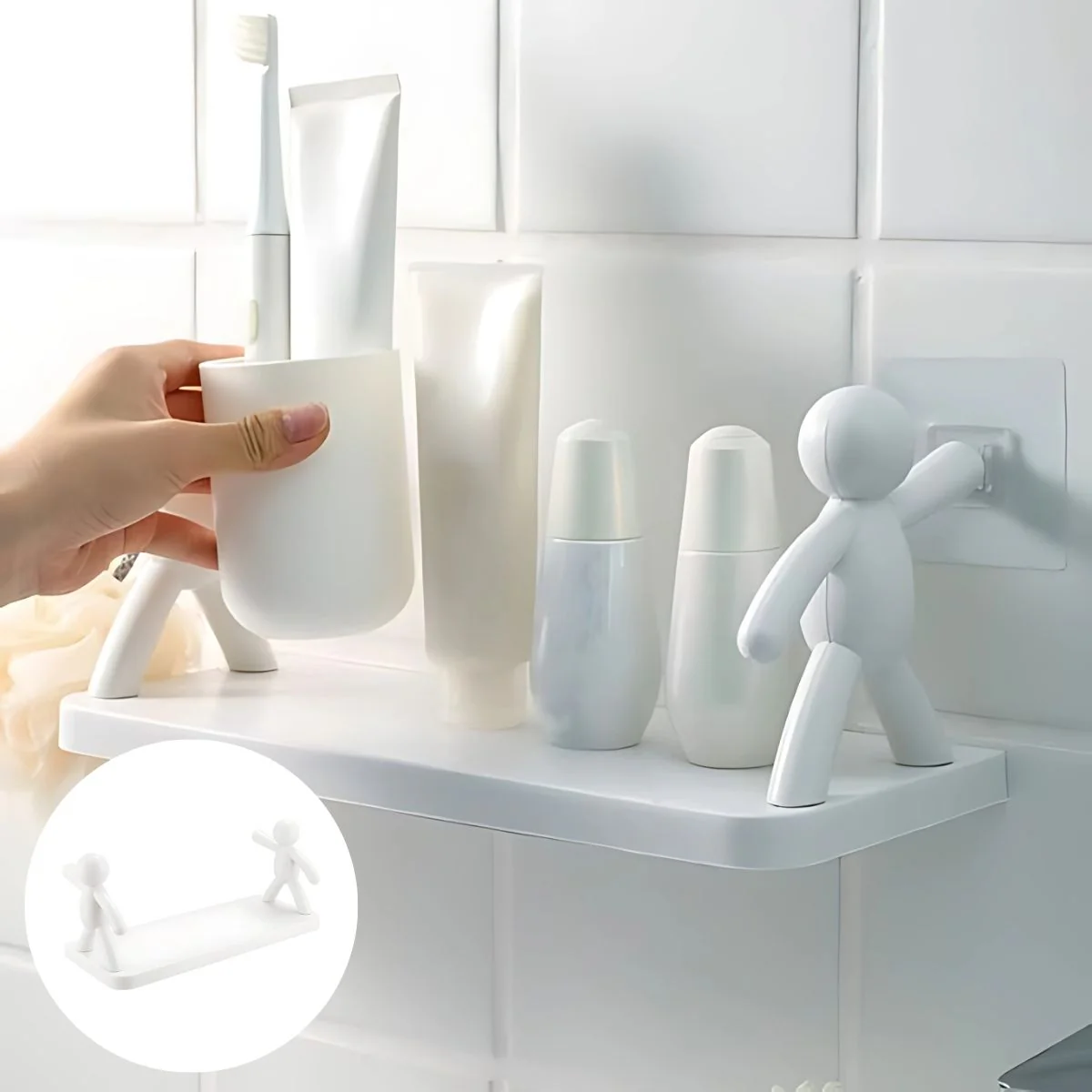 Repisa De Pared. Estante Flotante Adhesivo Con Figuras Decorativas. (Unidad) Tablilla Color Blanco. 31.5X12 Cm Para Baño O Cocina.