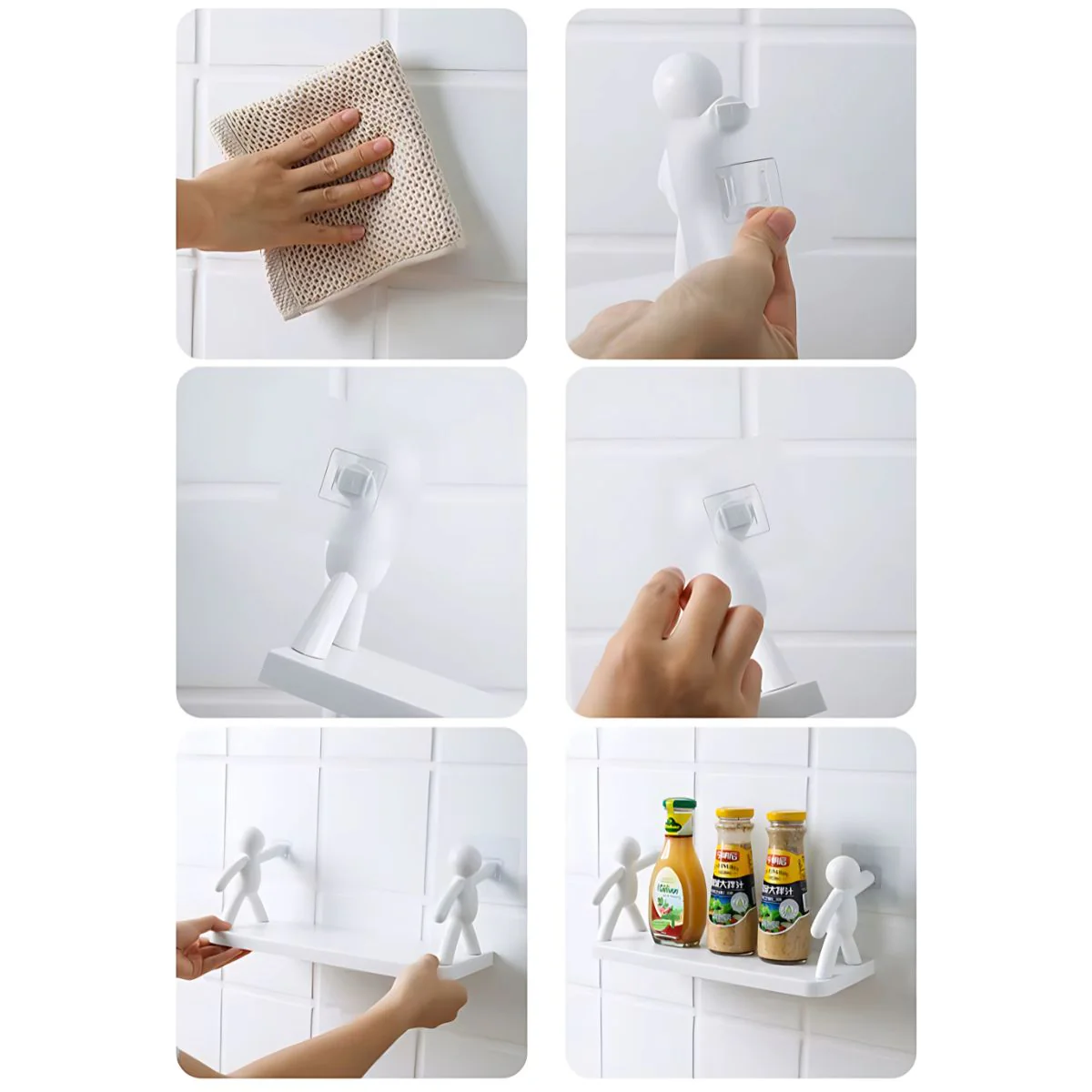 Repisa De Pared. Estante Flotante Adhesivo Con Figuras Decorativas. (Unidad) Tablilla Color Blanco. 31.5X12 Cm Para Baño O Cocina. - Image 5