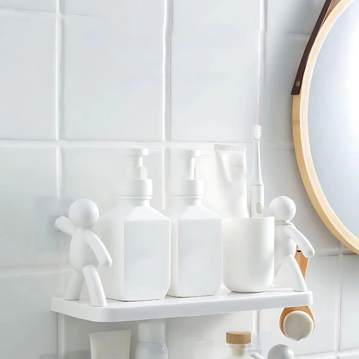 Repisa De Pared. Estante Flotante Adhesivo Con Figuras Decorativas. (Unidad) Tablilla Color Blanco. 31.5X12 Cm Para Baño O Cocina. - Image 6