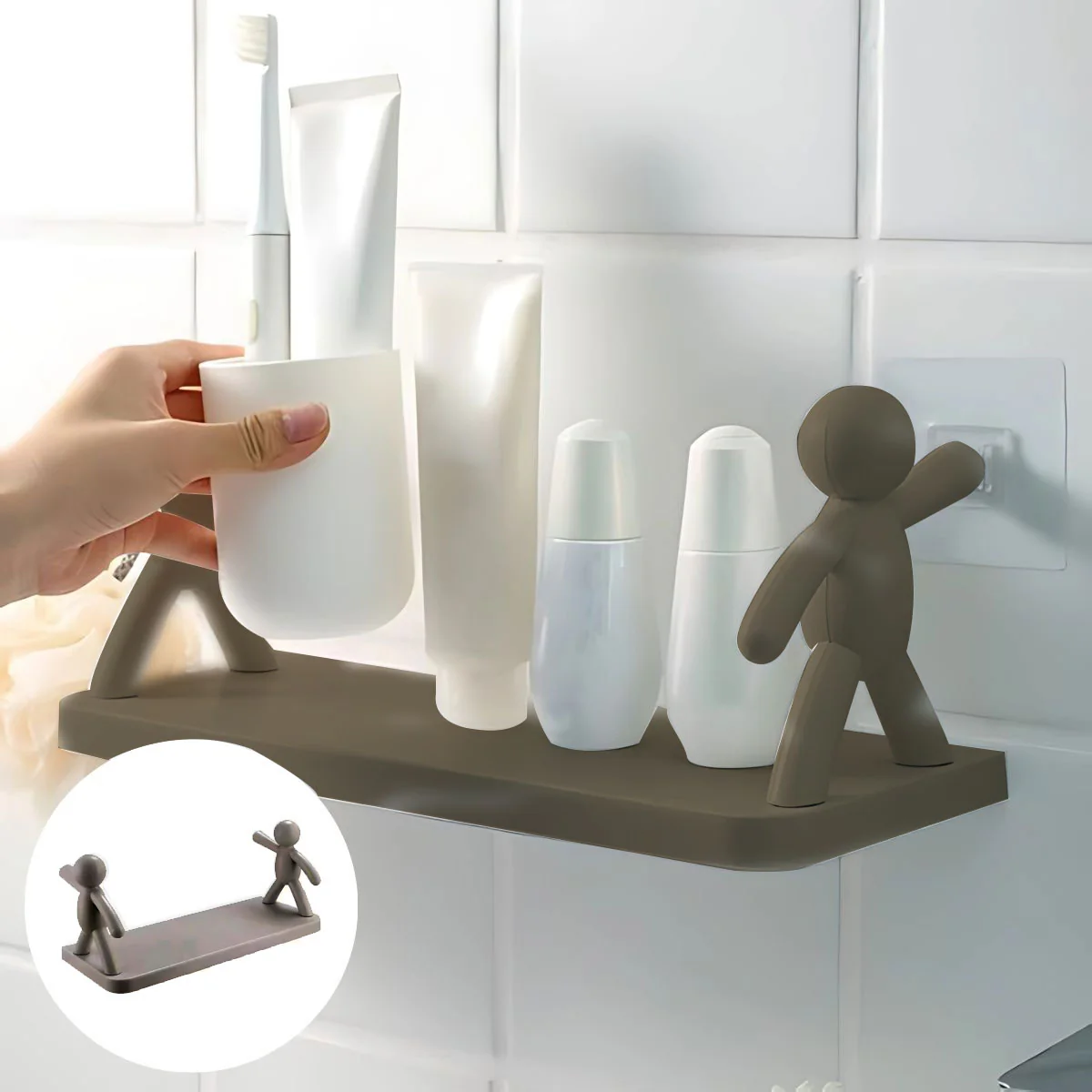 Repisa De Pared. Estante Flotante Adhesivo Con Figuras Decorativas. (Unidad) Tablilla Para Baño O Cocina. 31.5X12 Cm