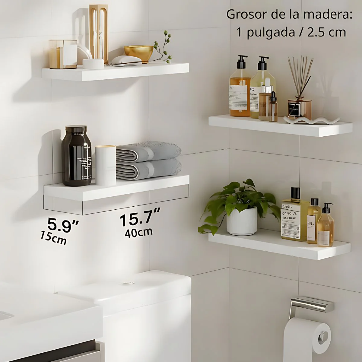 Repisa De Pared  Flotantes Color Blanco (Set De 4 Piezas). Repisas De Pared. Tablillas De 40X15cm. - Image 2
