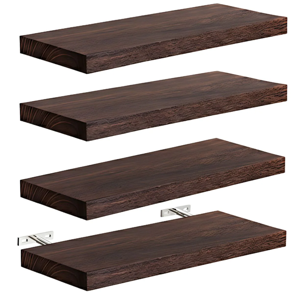 Repisa De Pared Flotantes Color Madera Oscura (Set De 4 Piezas). Repisas De Pared. Tablillas De 40X15cm.