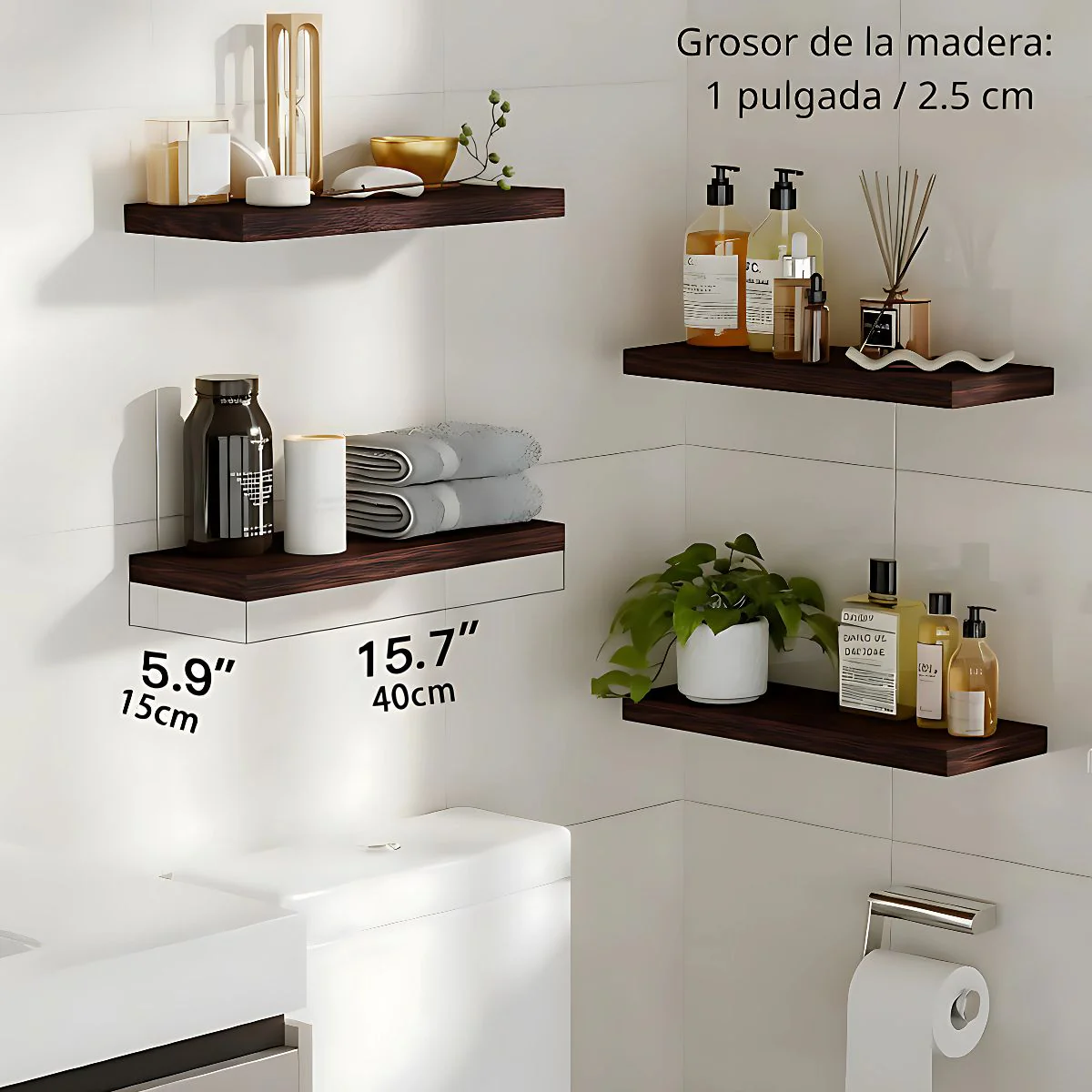 Repisa De Pared Flotantes Color Madera Oscura (Set De 4 Piezas). Repisas De Pared. Tablillas De 40X15cm. - Image 2