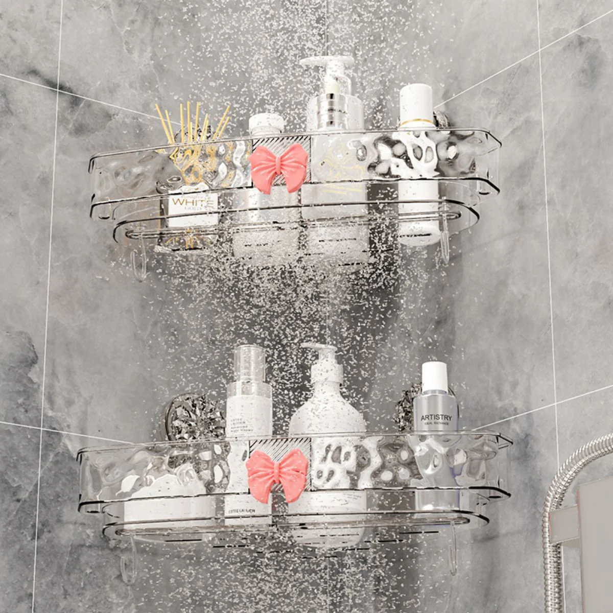 Repisa Esquinera Para Baño. Estante Flotante De Esquina Transparente Con Ventosas. Organizador De Ducha. 31.5X25x5.5Cm. - Image 3