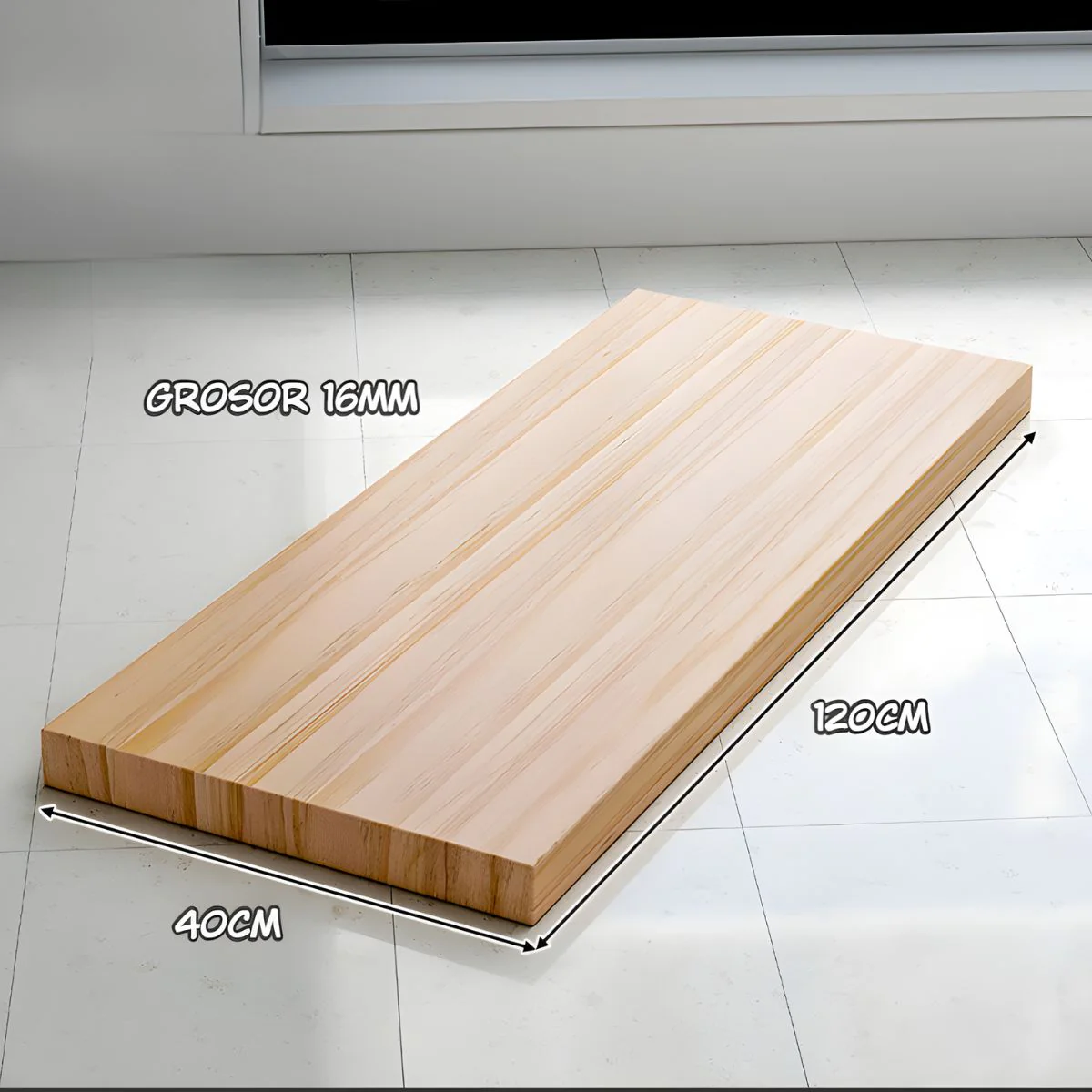 Repisa Flotante De Madera Natural Barnizada (Unidad). Repisa De Pared. Tablilla 120X40cm. 16 Mm Grosor (No Incluye Accesorios De Instalación) - Image 2