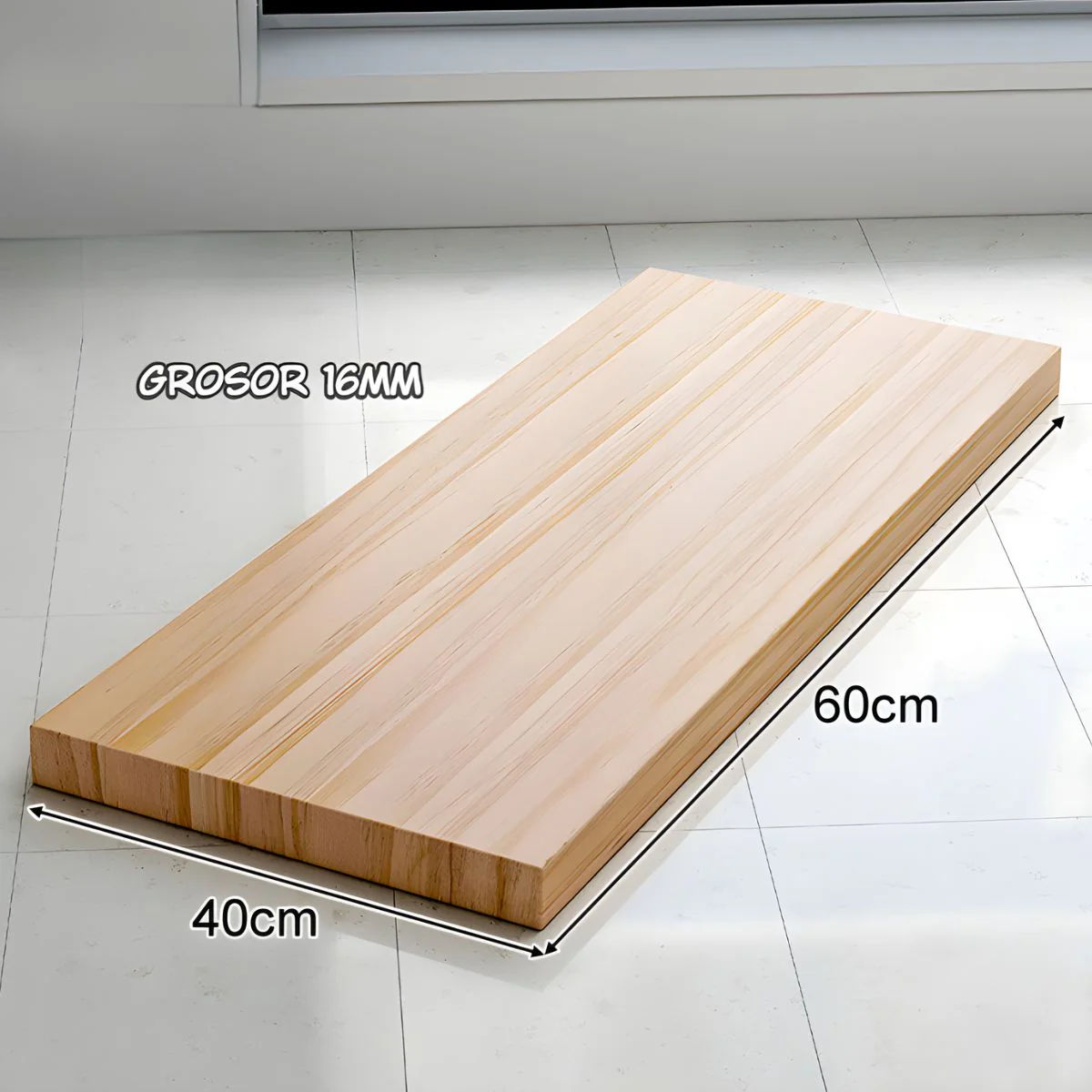 Repisa Flotante De Madera Natural Barnizada (Unidad). Repisa De Pared. Tablilla 60X40cm. 16 Mm Grosor (No Incluye Accesorios De Instalación) - Image 2