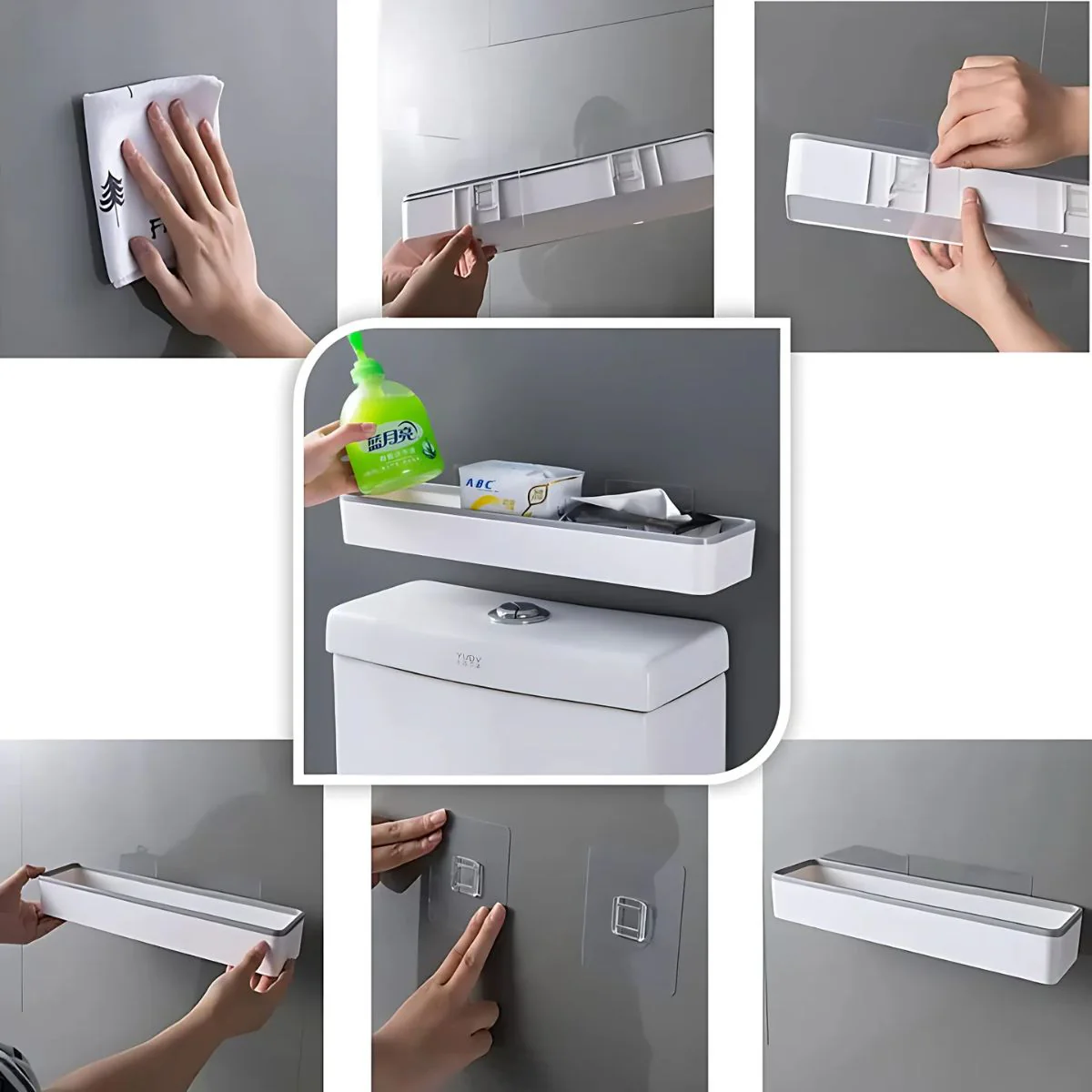 Repisa Pared Plástica Autoadhesiva. Estante Organizador De Pared Para Inodoro Baño O Cocina. Tablilla Multifuncional (Unidad). - Image 6