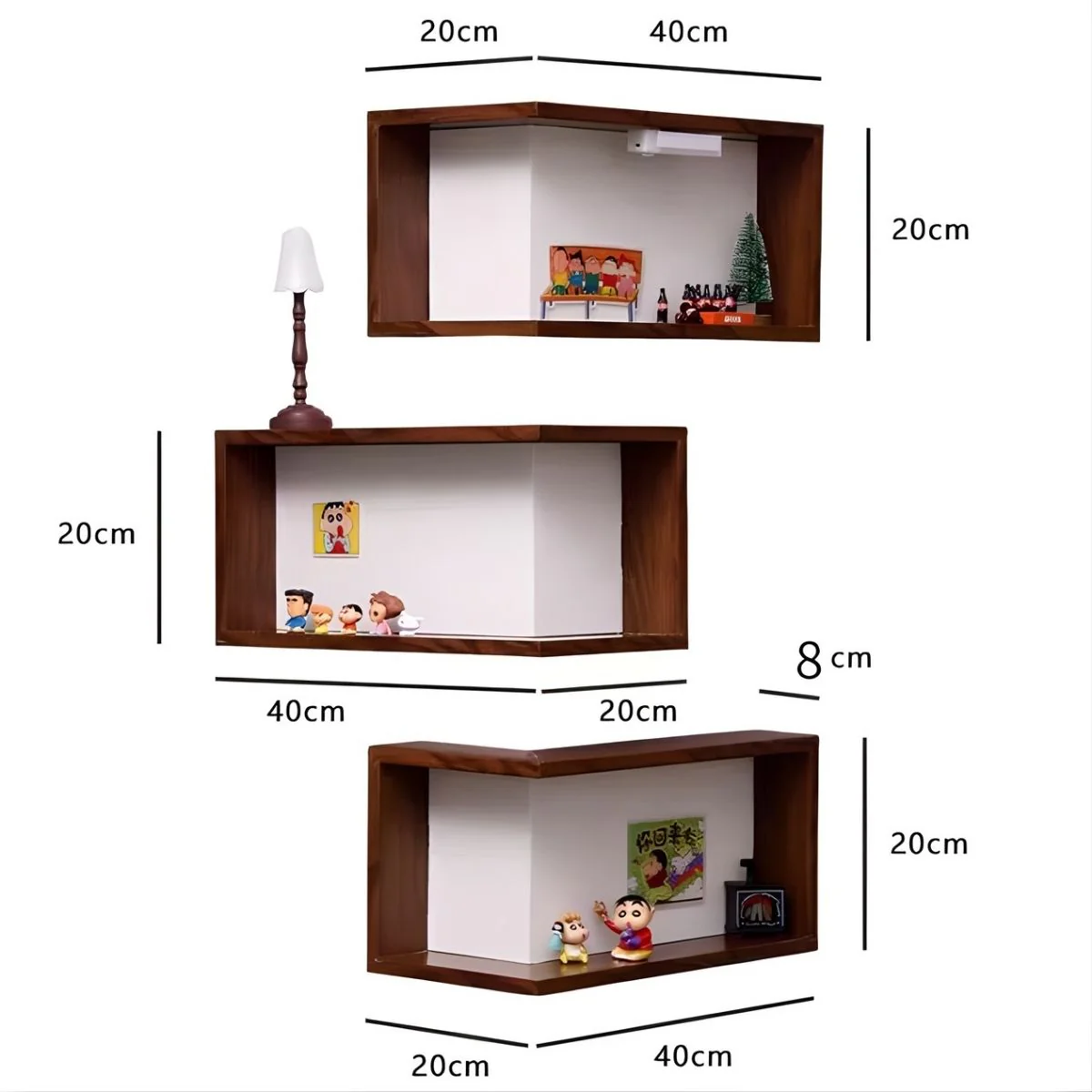 Repisas De Pared Estantes De Esquina 90° De Madera Color Nogal (Set De 3 Unds)  Para Sala, Dormitorio U Oficina Color Nogal. (40X20x20cm) - Image 3