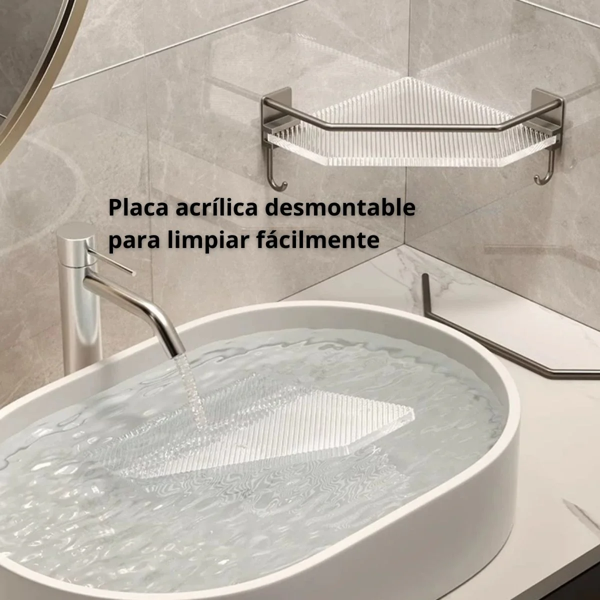 Repisas Esquineras Para Baño (2 Unds) De 13.1" X 8.7" En Acrílico Y Aluminio Aeroespacial. Organizador De Baño. Incluye 2 Ganchos. - Image 3