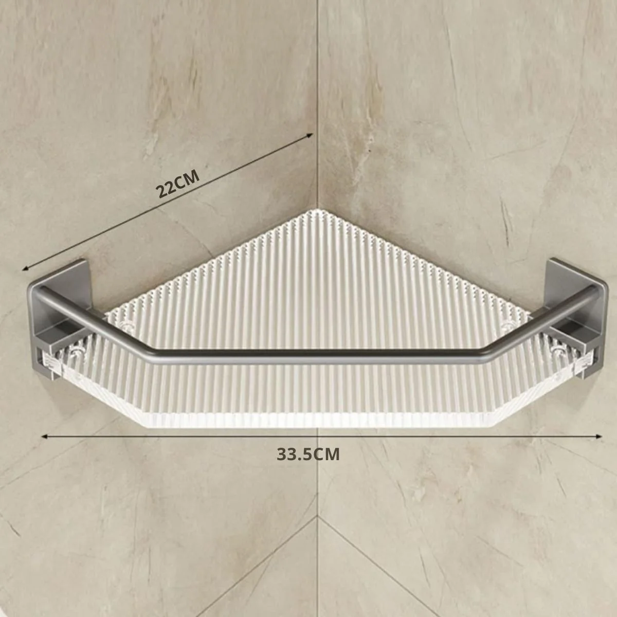 Repisas Esquineras Para Baño (2 Unds) De 13.1" X 8.7" En Acrílico Y Aluminio Aeroespacial. Organizador De Baño. Incluye 2 Ganchos. - Image 5