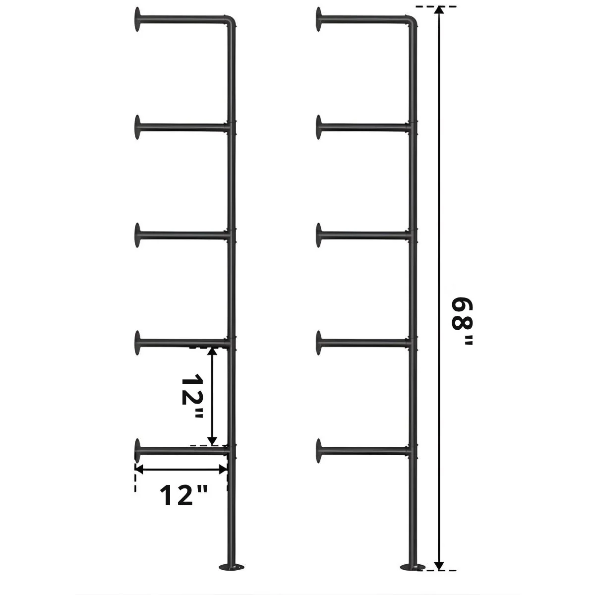 Repisas Estante Flotante Industrial De Tubos De Hierro (60X30 Cm) X (173Cm Alto) Con Repisas De Madera 24"X12”Para Pared. - Image 4