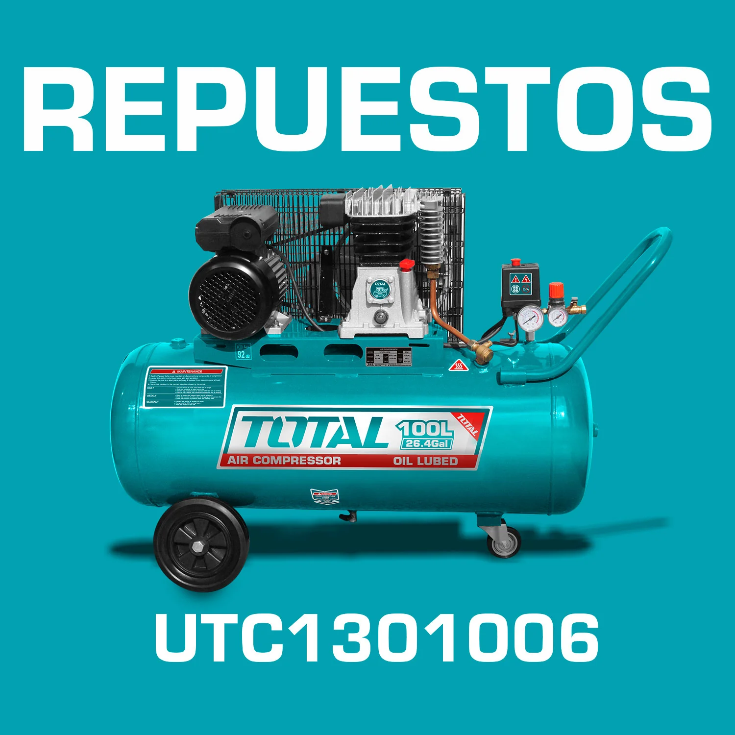 Repuestos Compresor De Aire De Correa, 100L(26.4Gal) 2.2Kw (3HP). Codigo UTC1301006