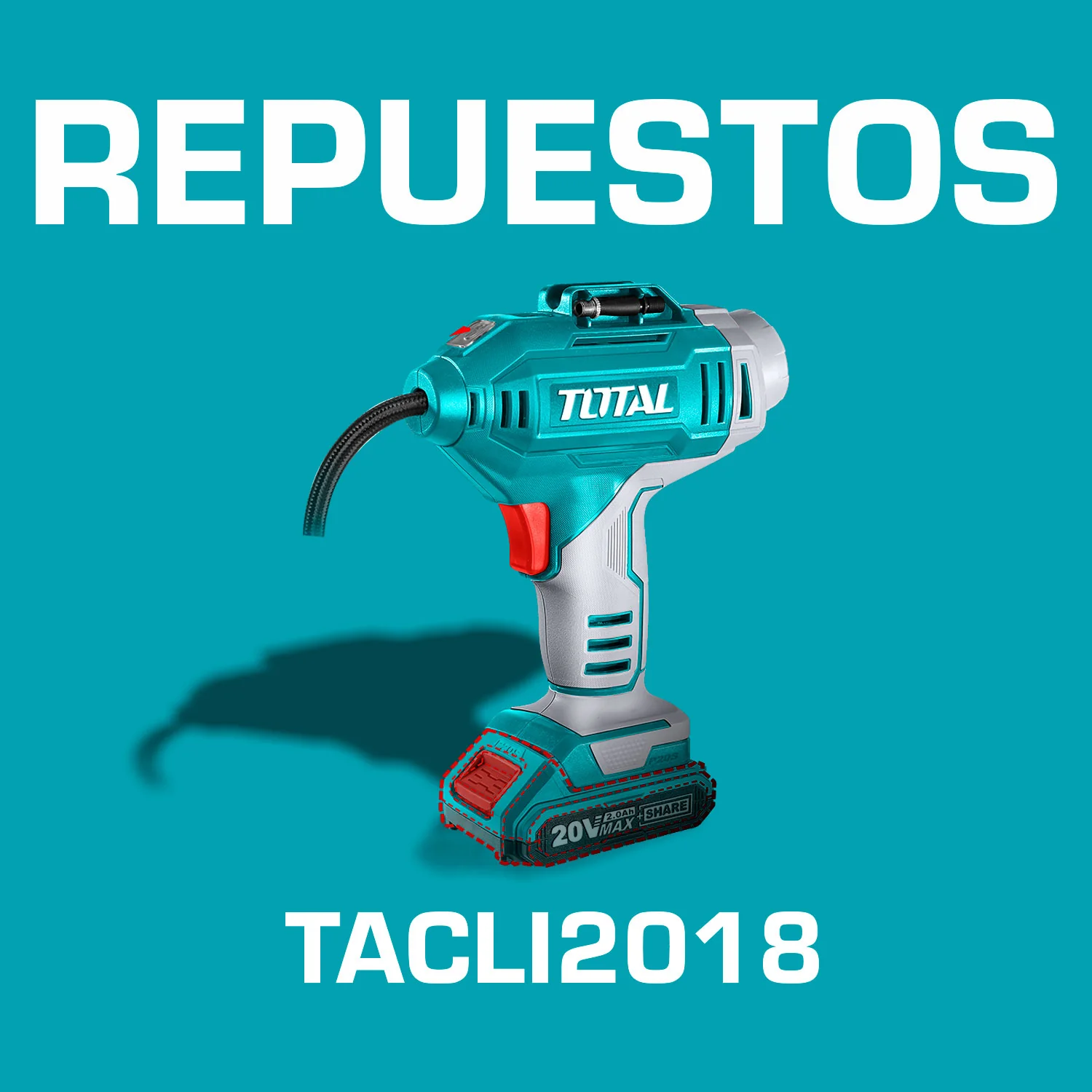 Repuestos Mini Compresor De Llantas Inalámbrico 20V. Codigo TACLI2018