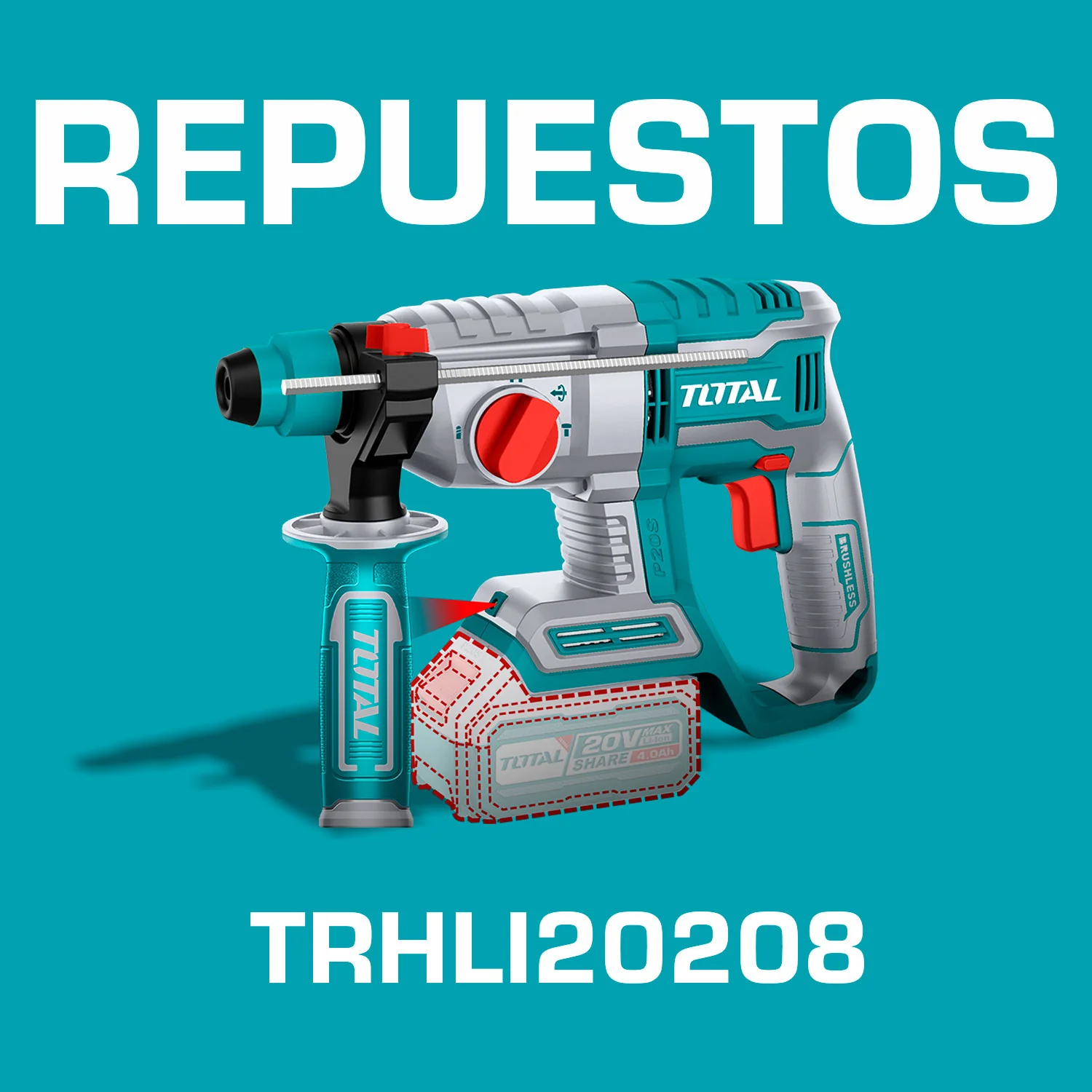 Repuestos Taladro Rotomartillo Motor Sin Escobillas. Perforación Concreto:22Mm. Codigo TRHLI20208