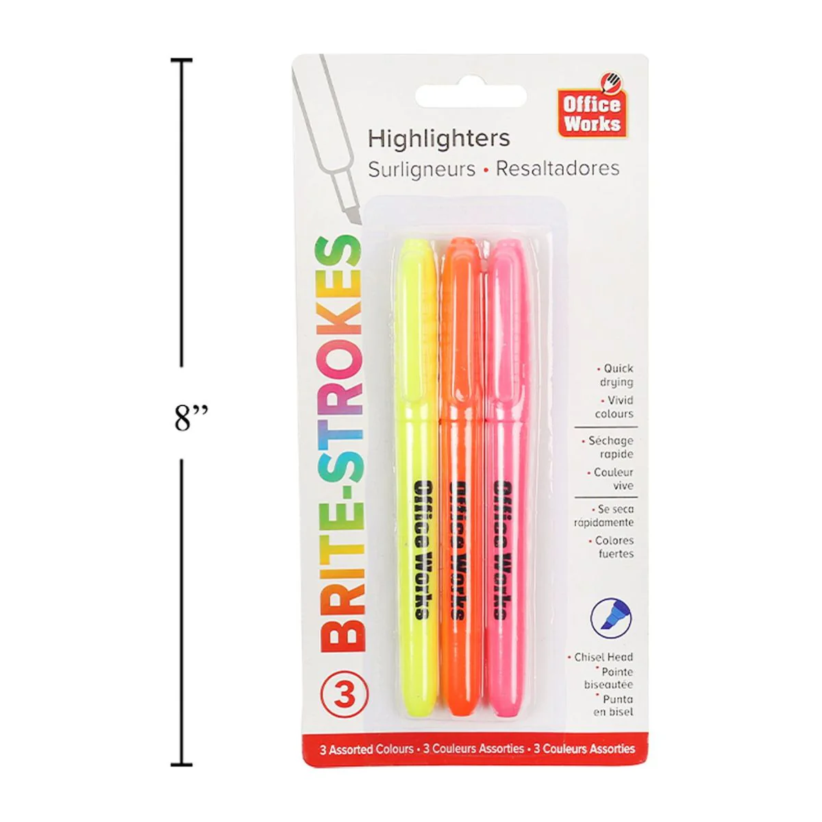 Resaltadores Con Punta De Cincel De 3 Piezas Amarillo, Naranja Y Rosa - Image 3