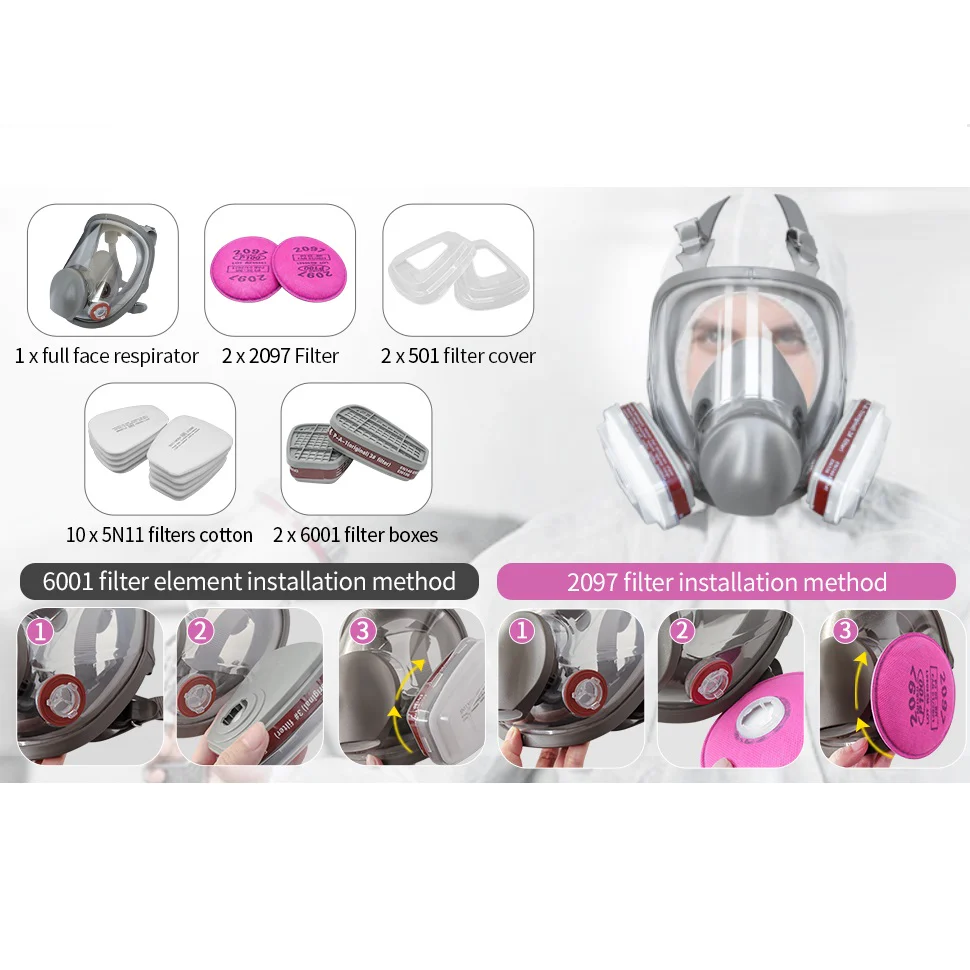 Respirador Máscara De Gas De Rostro Completo Reutilizable 17 En 1 Pintura, Vapores Organicos, Fumigacion, Fundicion Etc - Image 4