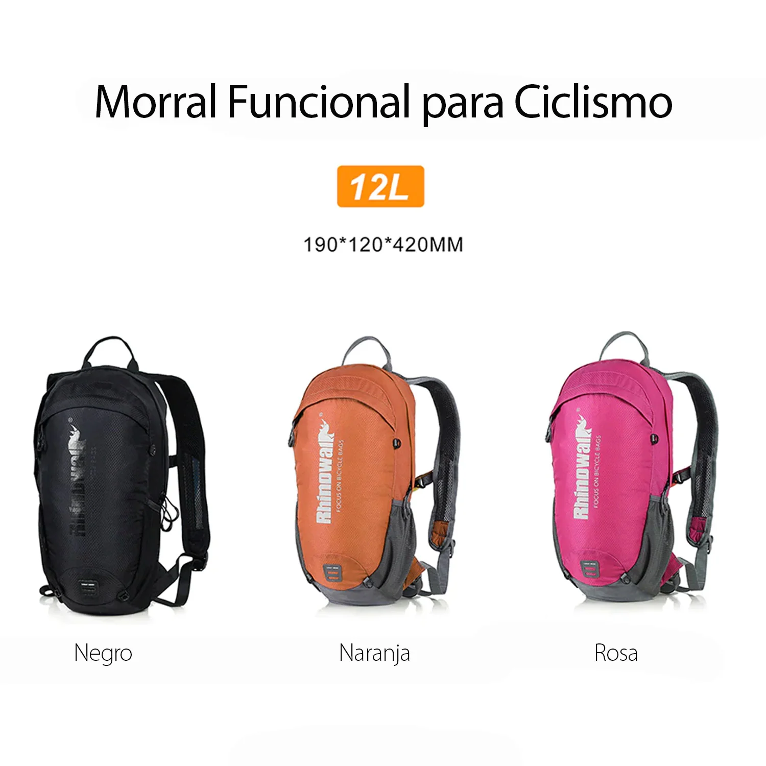 Morral De 12L, Ligero, Con Bolsillo Para Vejiga De Agua De Hasta 2L. Color Negro - Image 3