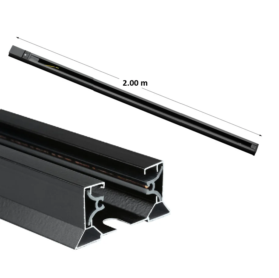 Riel Negro De Aluminio 2M Para Lamparas LED Iluminación.